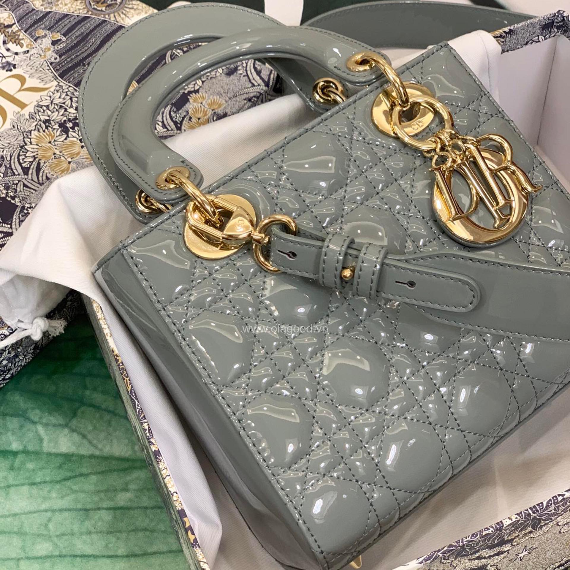 Túi xách dior lady 5 mắt da bóng màu xám - DOLX027 - Hình ảnh 3