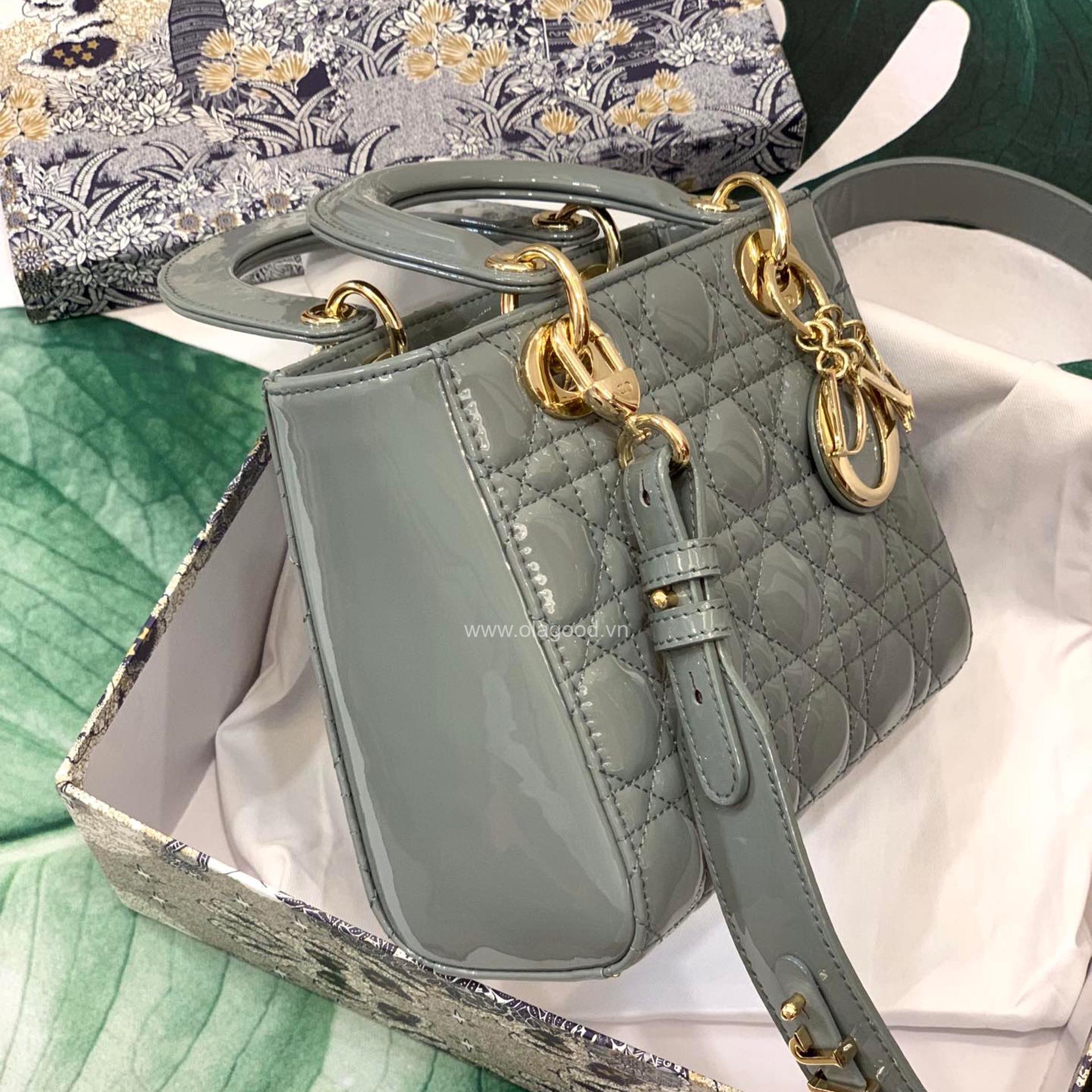 Túi xách dior lady 5 mắt da bóng màu xám - DOLX027 - Hình ảnh 6