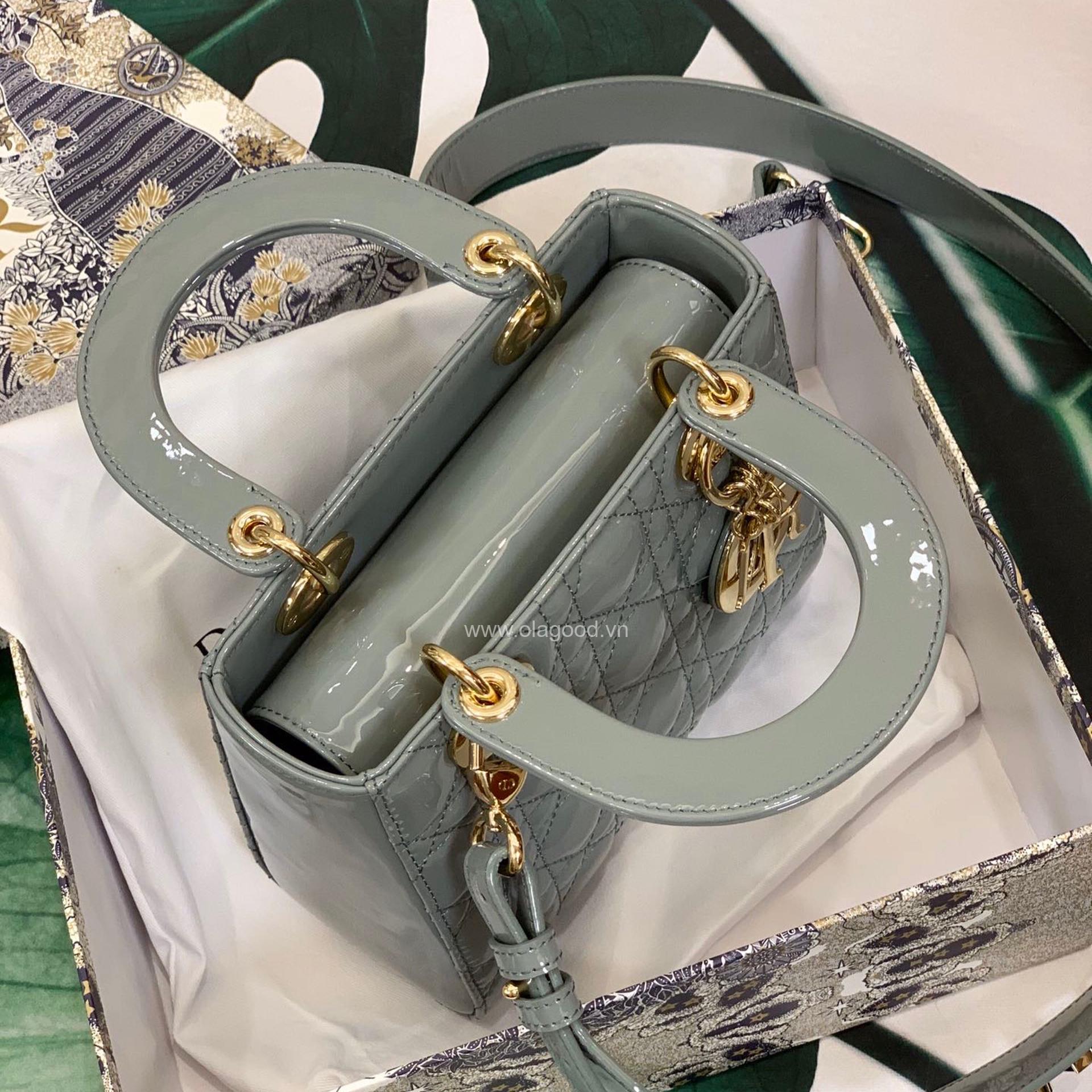 Túi xách dior lady 5 mắt da bóng màu xám - DOLX027 - Hình ảnh 7
