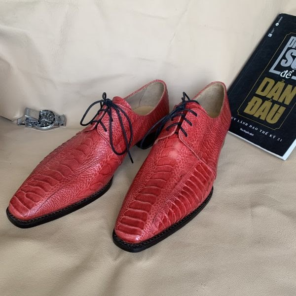 Giày nam da chân đà điểu màu đỏ goodyear handmade– GNGYD013D
