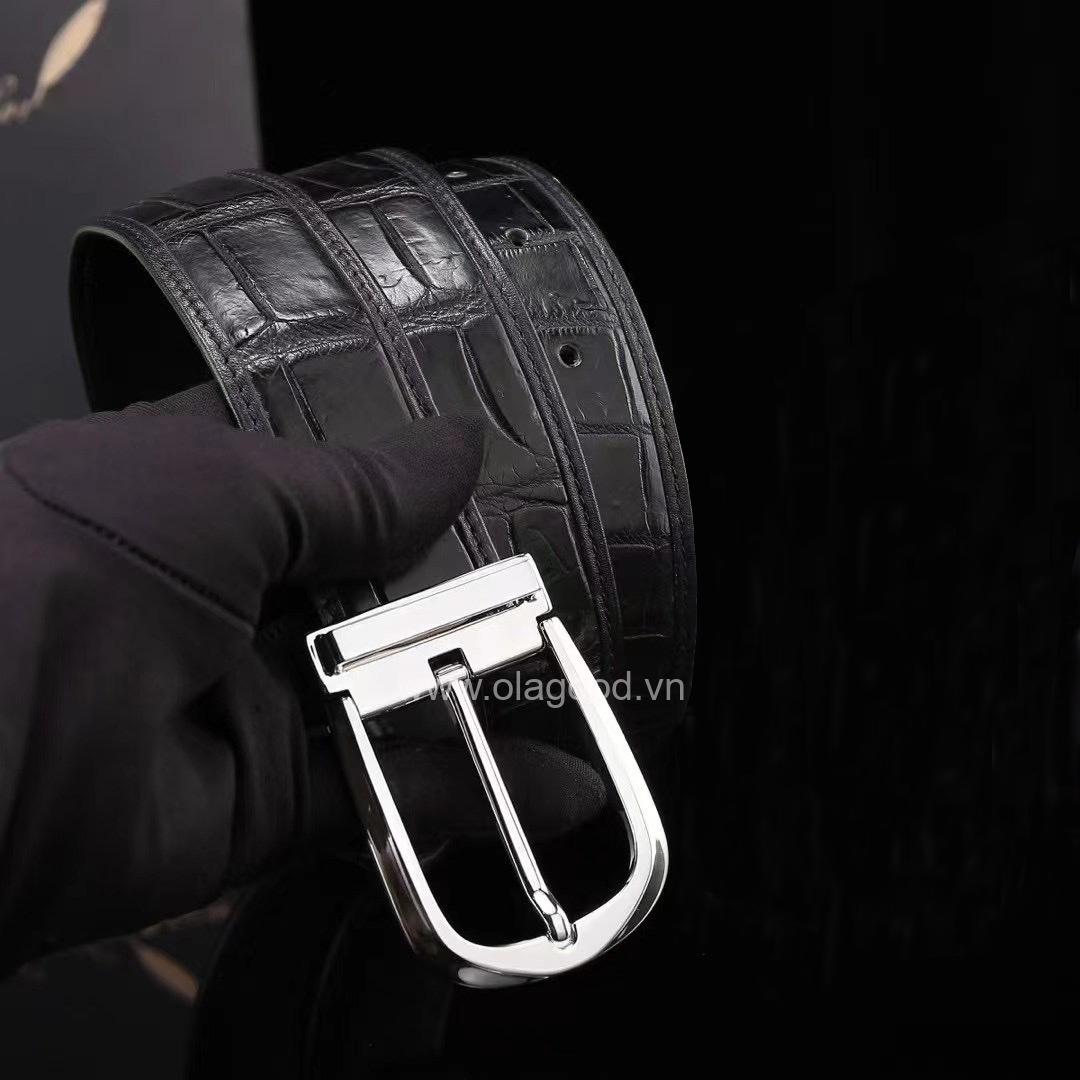 Dây lưng nam da cá sấu - Khóa bạc 925 - TLB011S - Hình ảnh 5