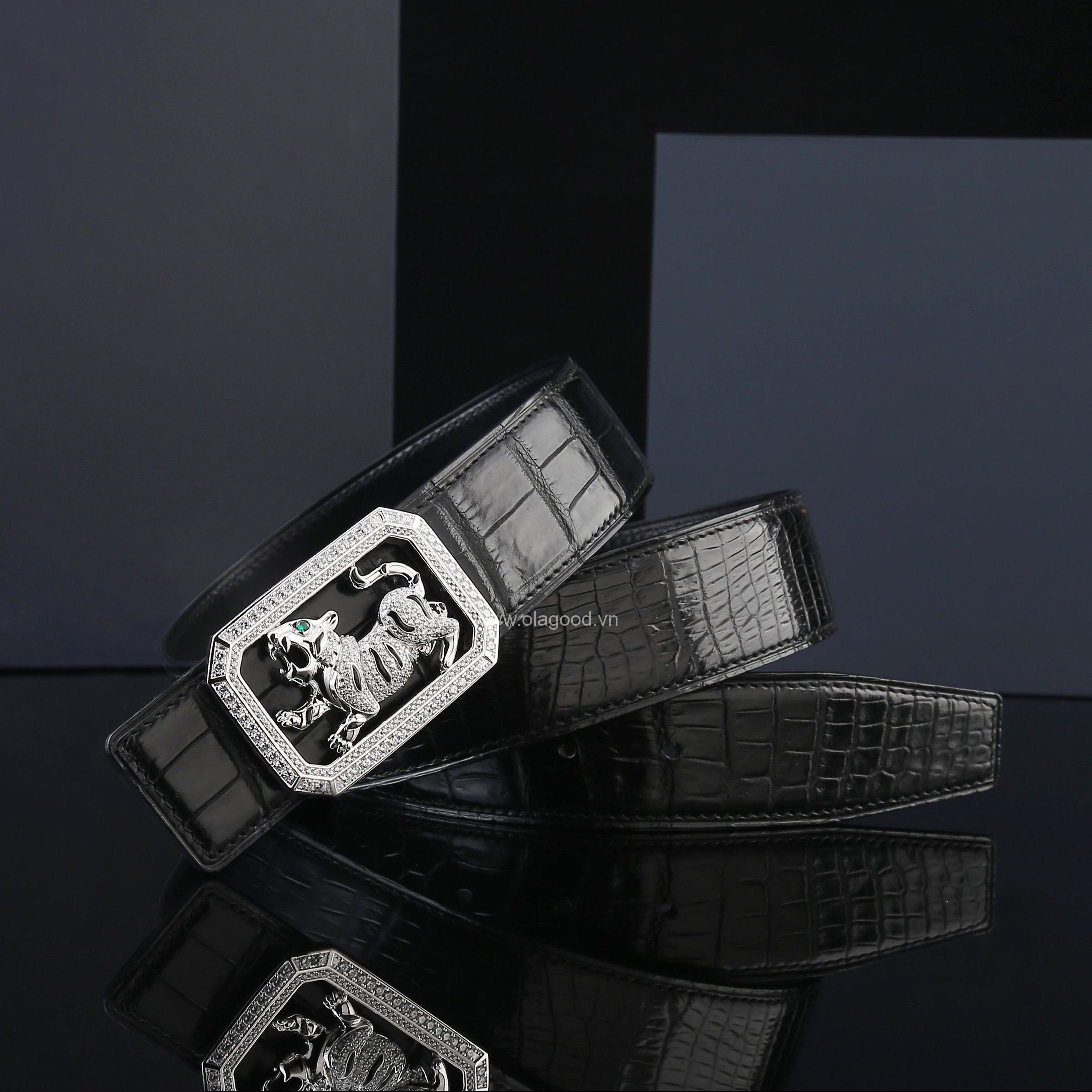 Dây nịt da cá sấu cao cấp - Khóa bạc Ý 925 - TLB0115S