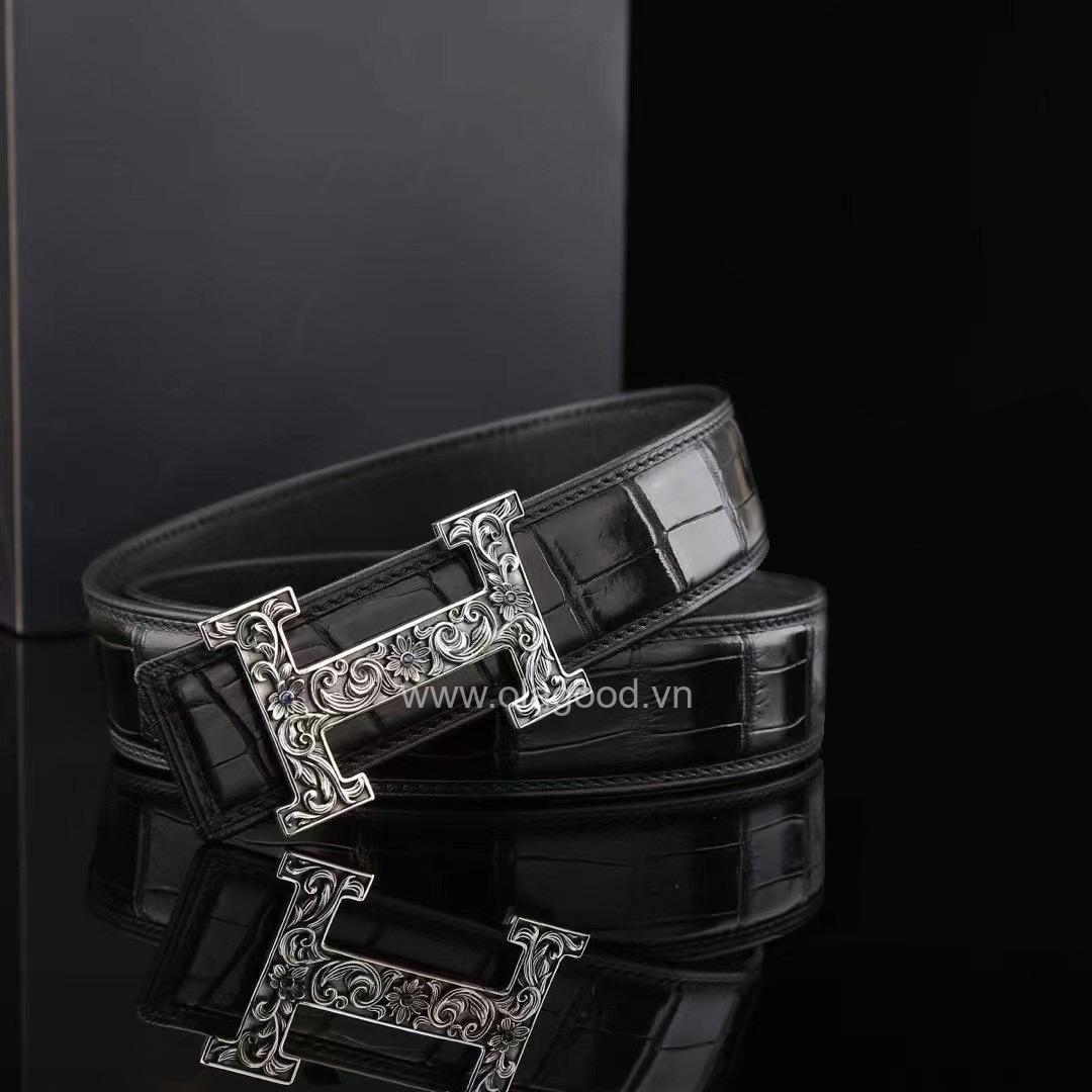 Dây nịt nam da cá sấu - Khóa bạc Ý 925 - TLB018S - Hình ảnh 2