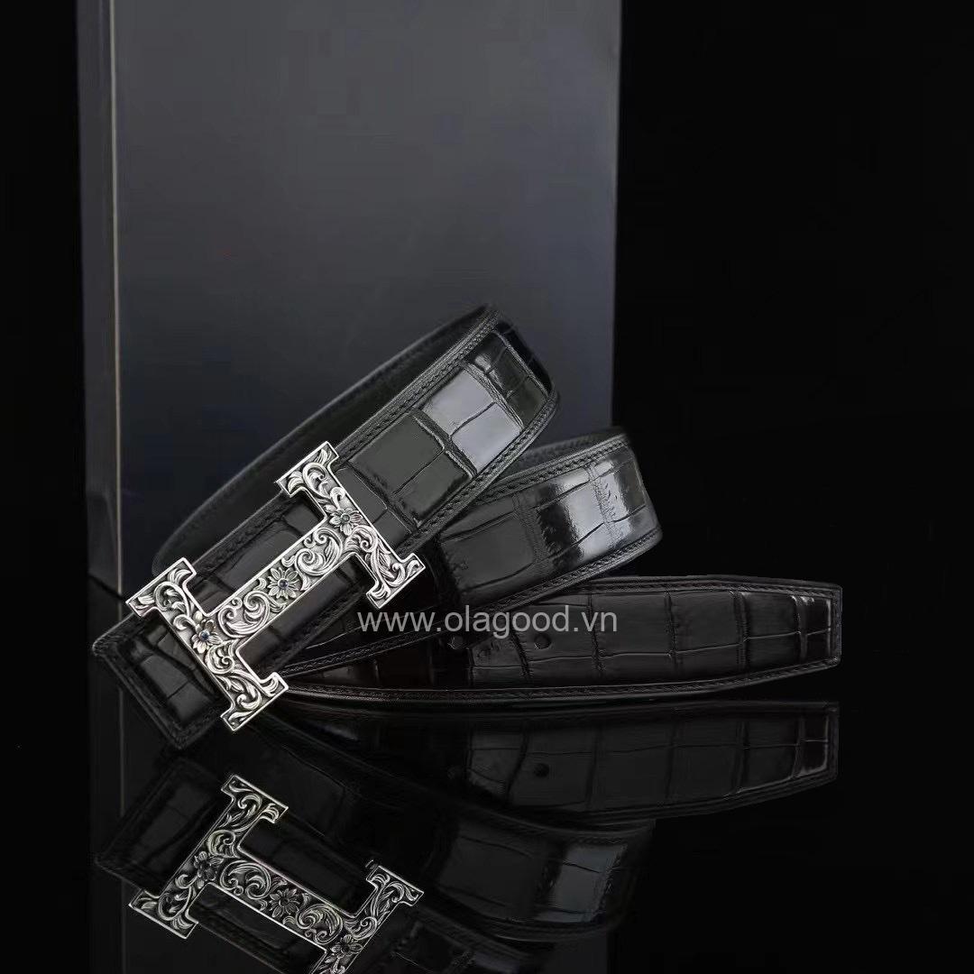 Dây nịt nam da cá sấu - Khóa bạc Ý 925 - TLB018S