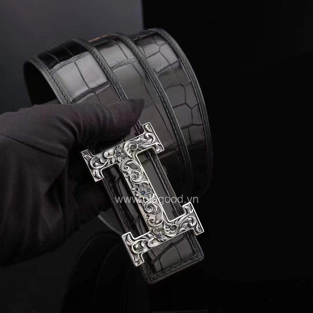 Dây nịt nam da cá sấu - Khóa bạc Ý 925 - TLB018S - Hình ảnh 5