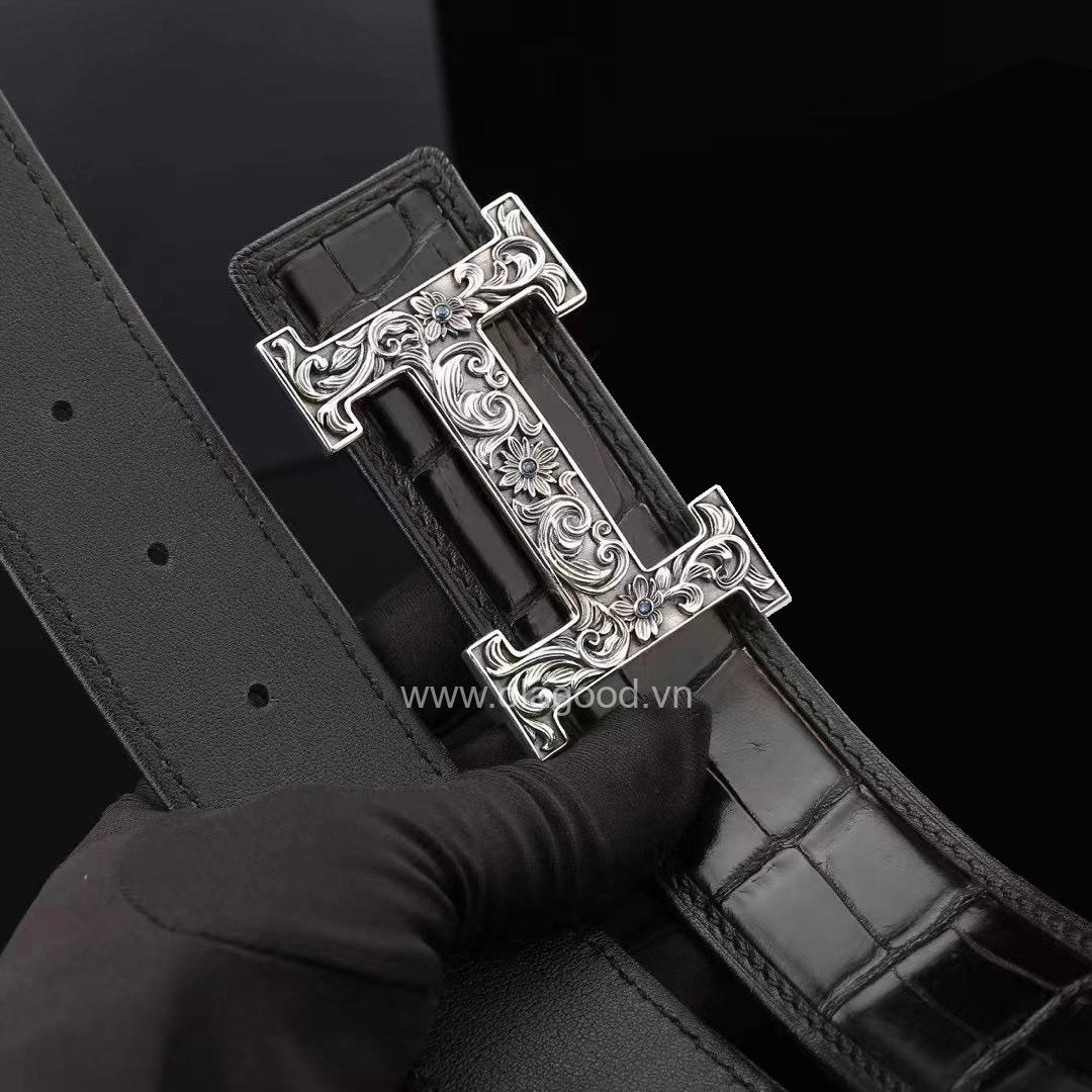 Dây nịt nam da cá sấu - Khóa bạc Ý 925 - TLB018S - Hình ảnh 7