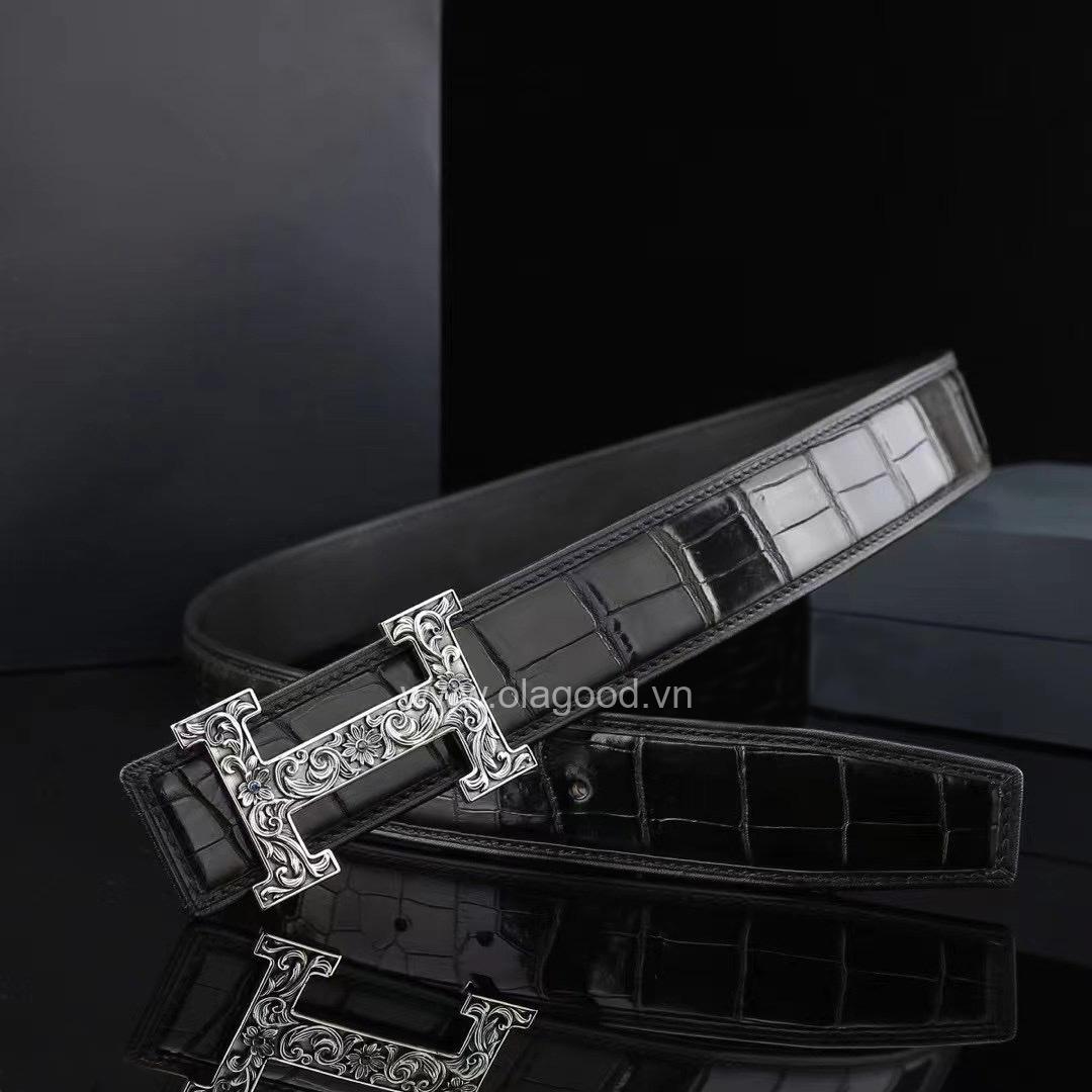 Dây nịt nam da cá sấu - Khóa bạc Ý 925 - TLB018S - Hình ảnh 4