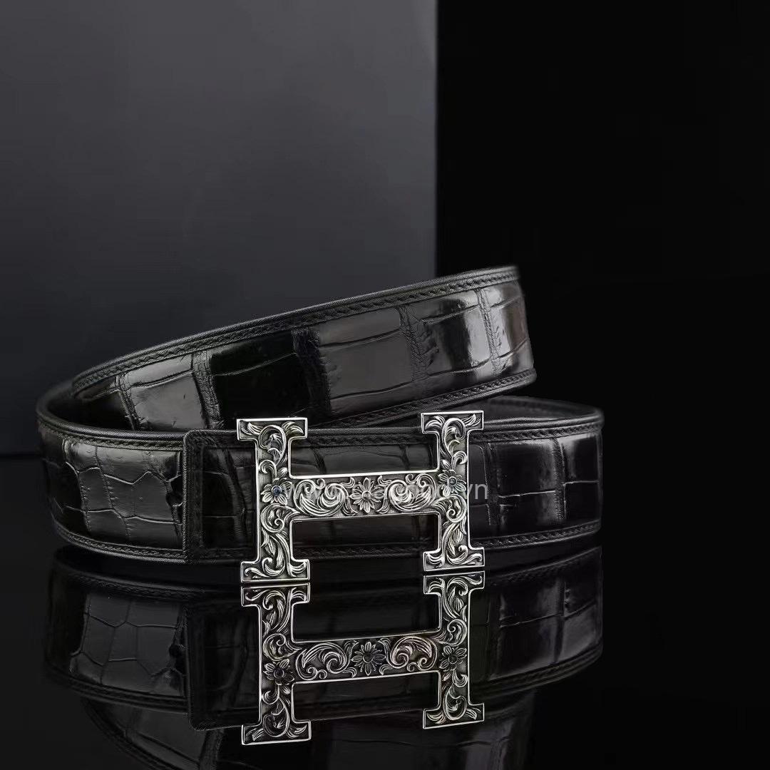 Dây nịt nam da cá sấu - Khóa bạc Ý 925 - TLB018S - Hình ảnh 3