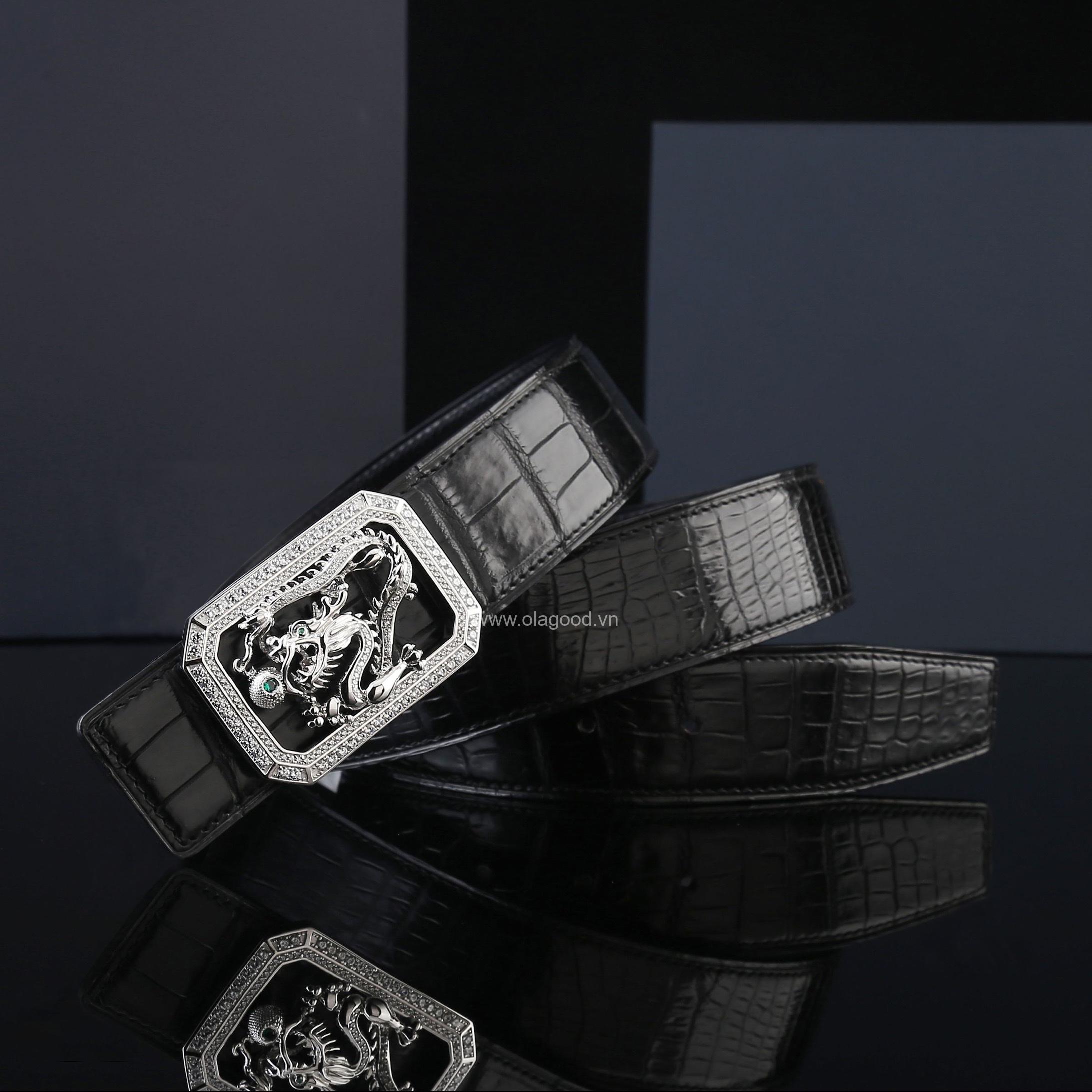 Dây nịt nam da cá sấu cao cấp - Khóa bạc Ý 925 - TLB0116S