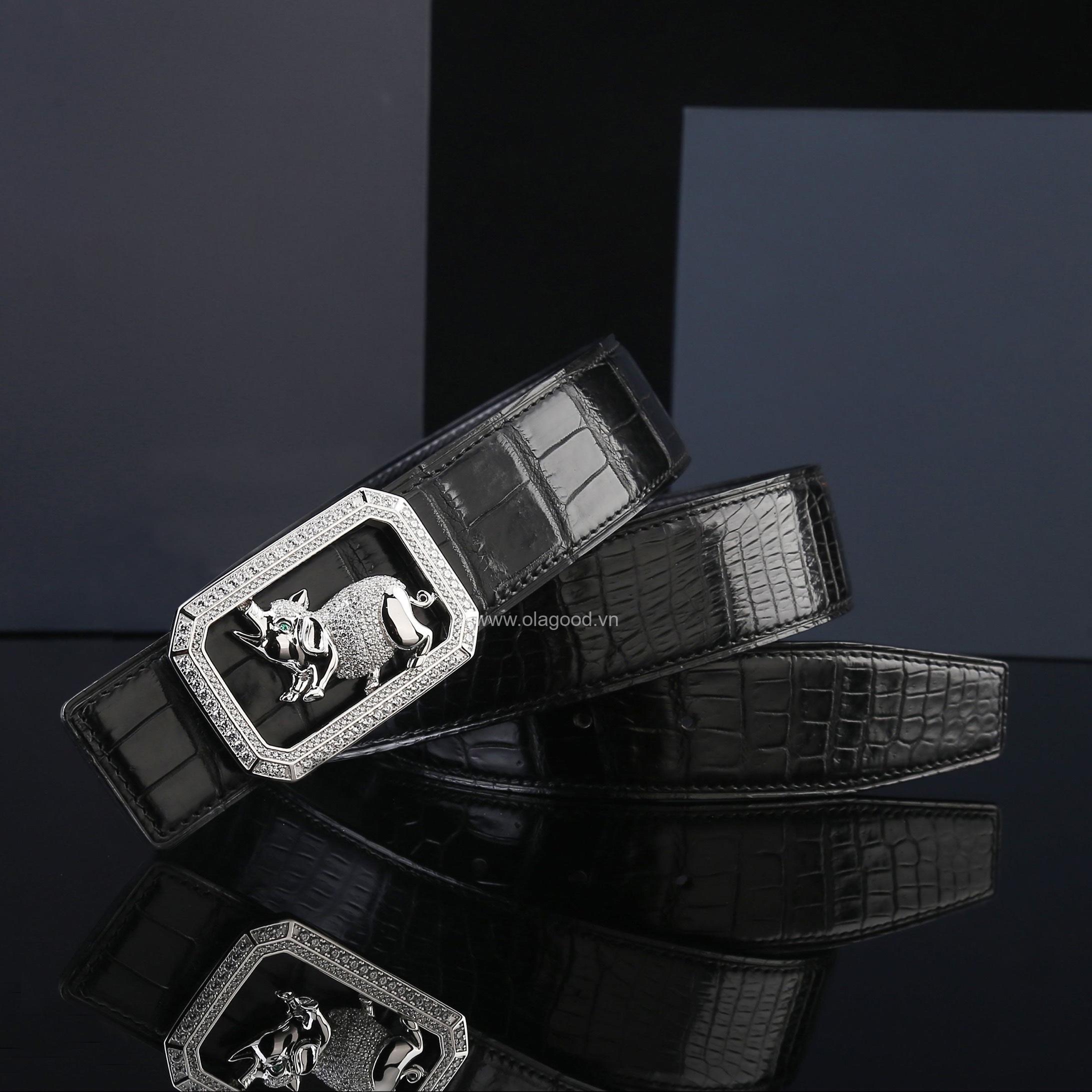 Dây nịt nam da cá sấu thật - Khóa bạc Ý 925 - TLB0123S