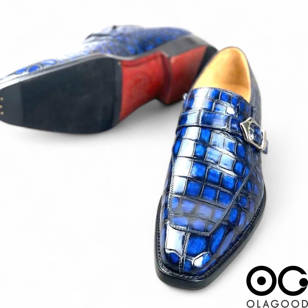 Giày single monk strap da cá sấu - Goodyear patina - GGP014S - Hình ảnh 9