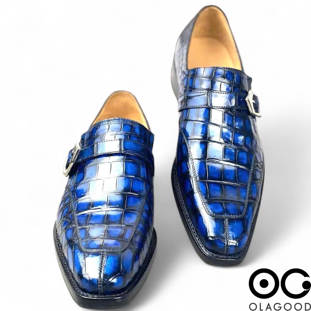 Giày single monk strap da cá sấu - Goodyear patina - GGP014S - Hình ảnh 4