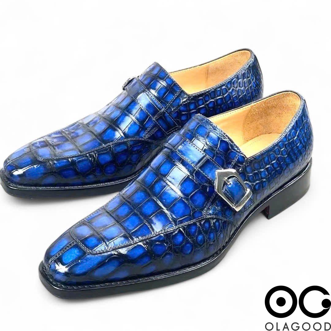 Giày single monk strap da cá sấu - Goodyear patina - GGP014S