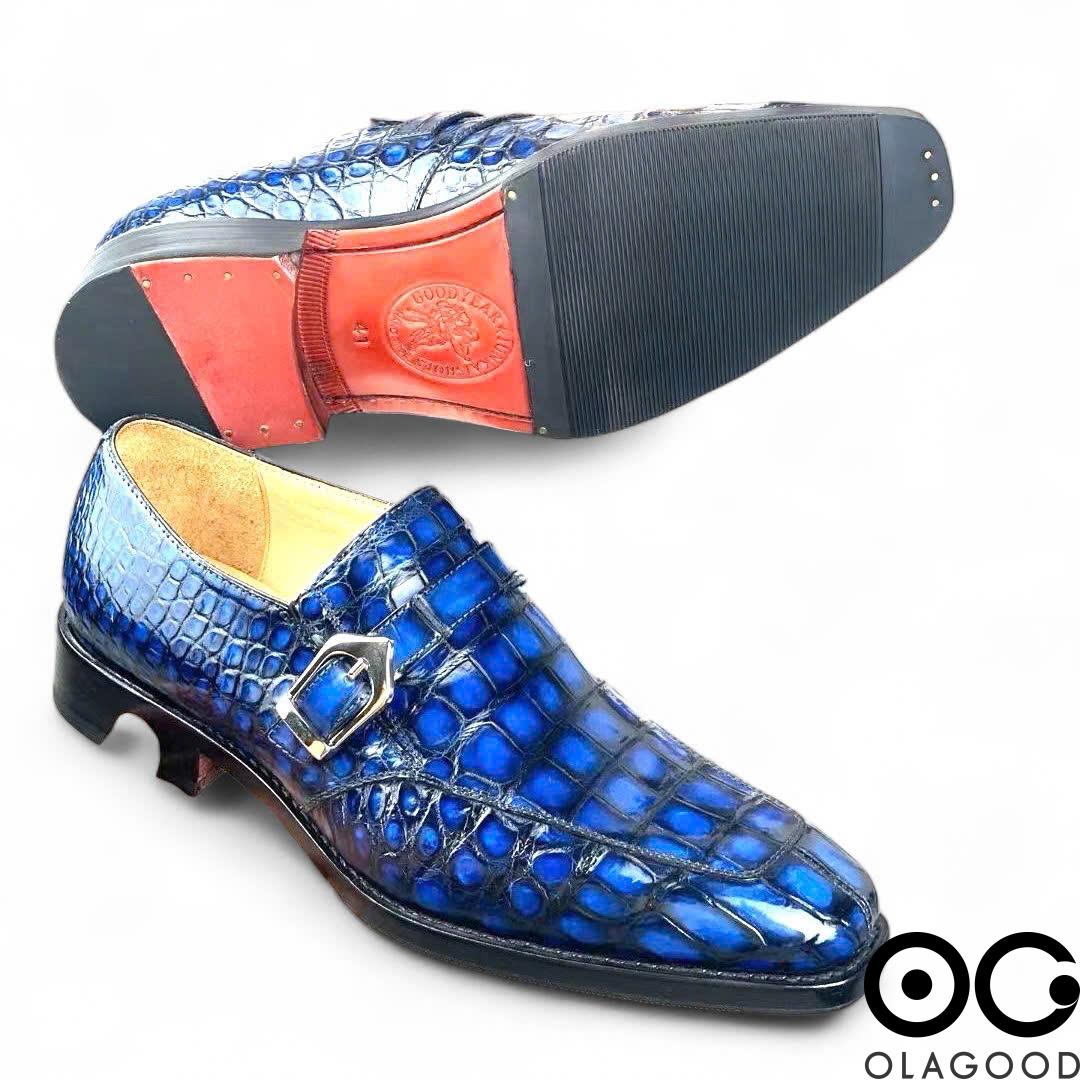 Giày single monk strap da cá sấu - Goodyear patina - GGP014S - Hình ảnh 8