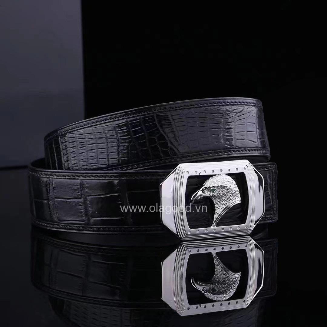 Thắt lưng da cá sấu nam - Khóa bạc Ý 925 - TLB015S