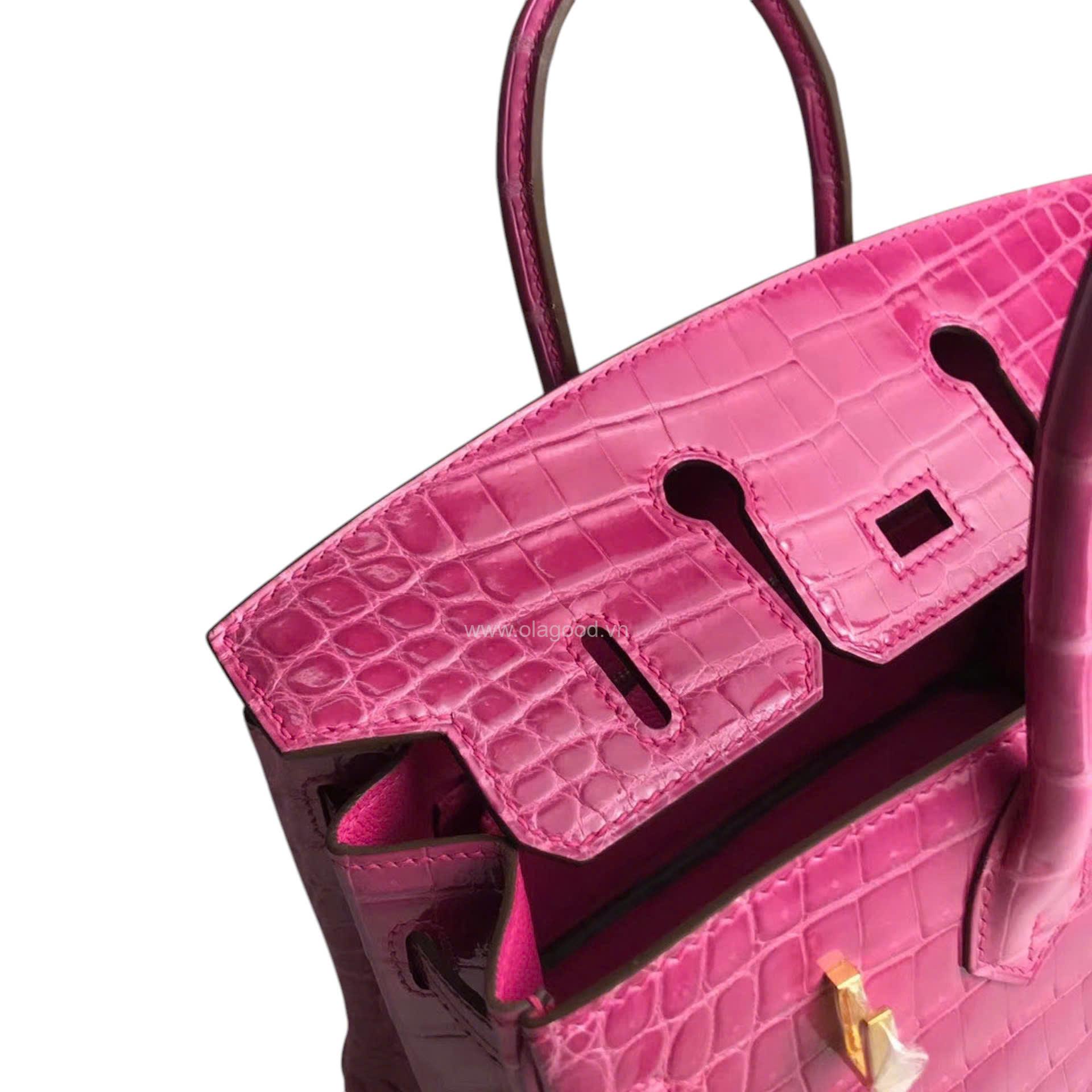 Túi xách Hermes Birkin da cá sấu màu hồng size 30 - HBH0214S - Hình ảnh 9