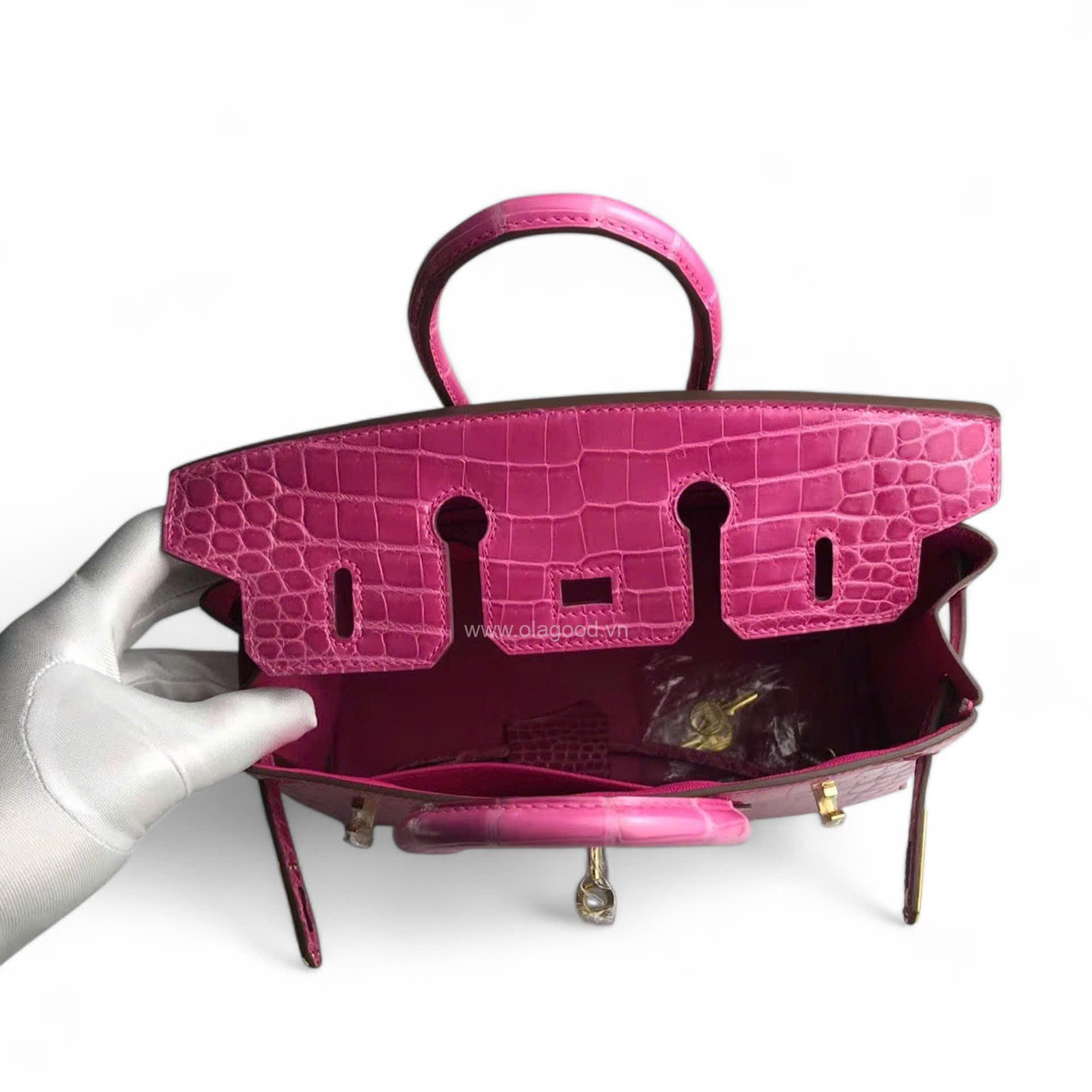 Túi xách Hermes Birkin da cá sấu màu hồng size 30 - HBH0214S - Hình ảnh 10