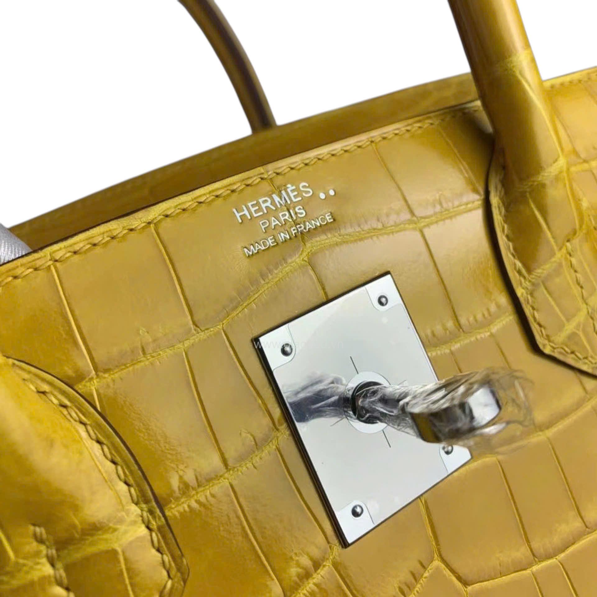Túi xách Hermes Birkin da cá sấu màu vàng size 30 - HBV0210S - Hình ảnh 9