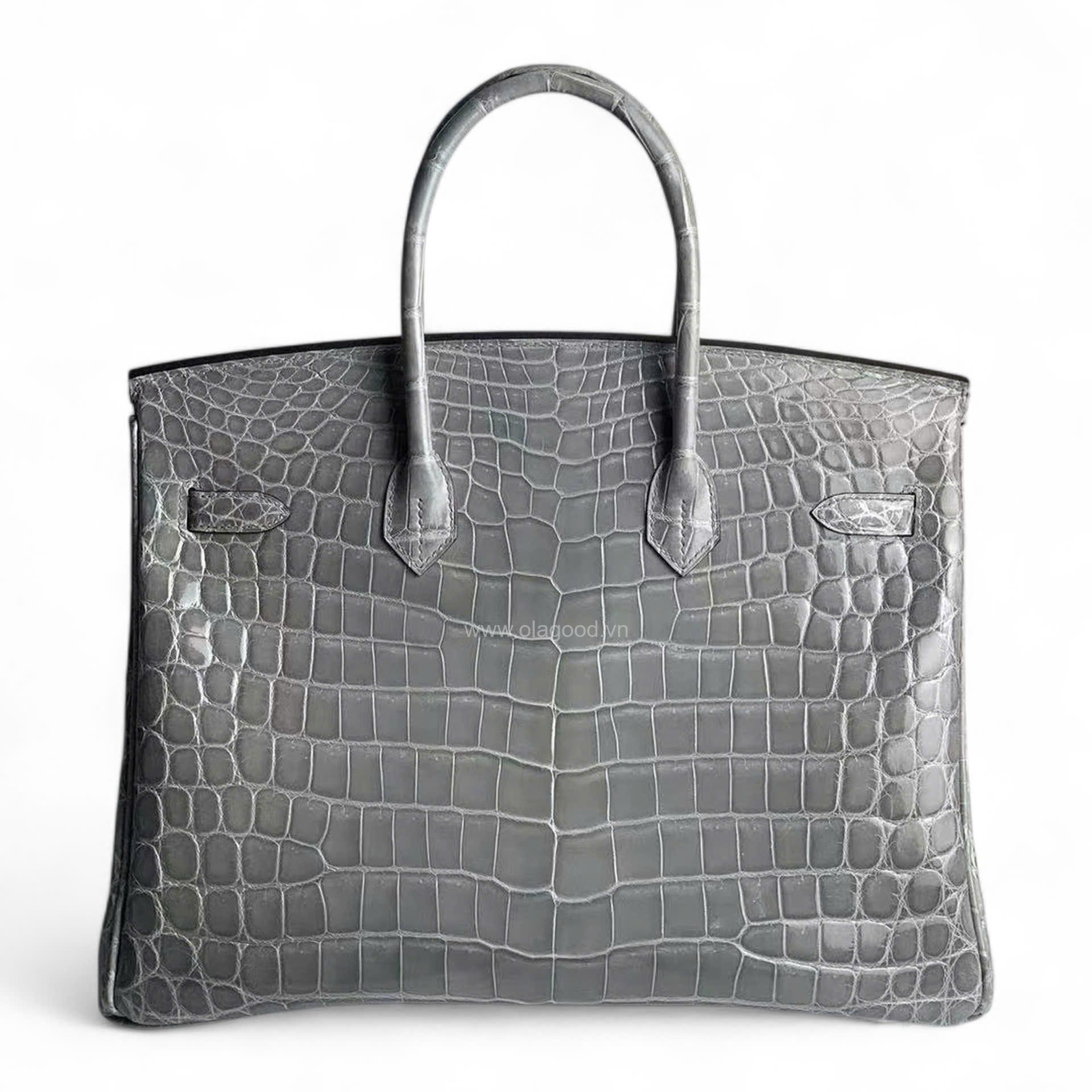 Túi xách Hermes Birkin da cá sấu màu xám size 30 - HBX026S - Hình ảnh 3