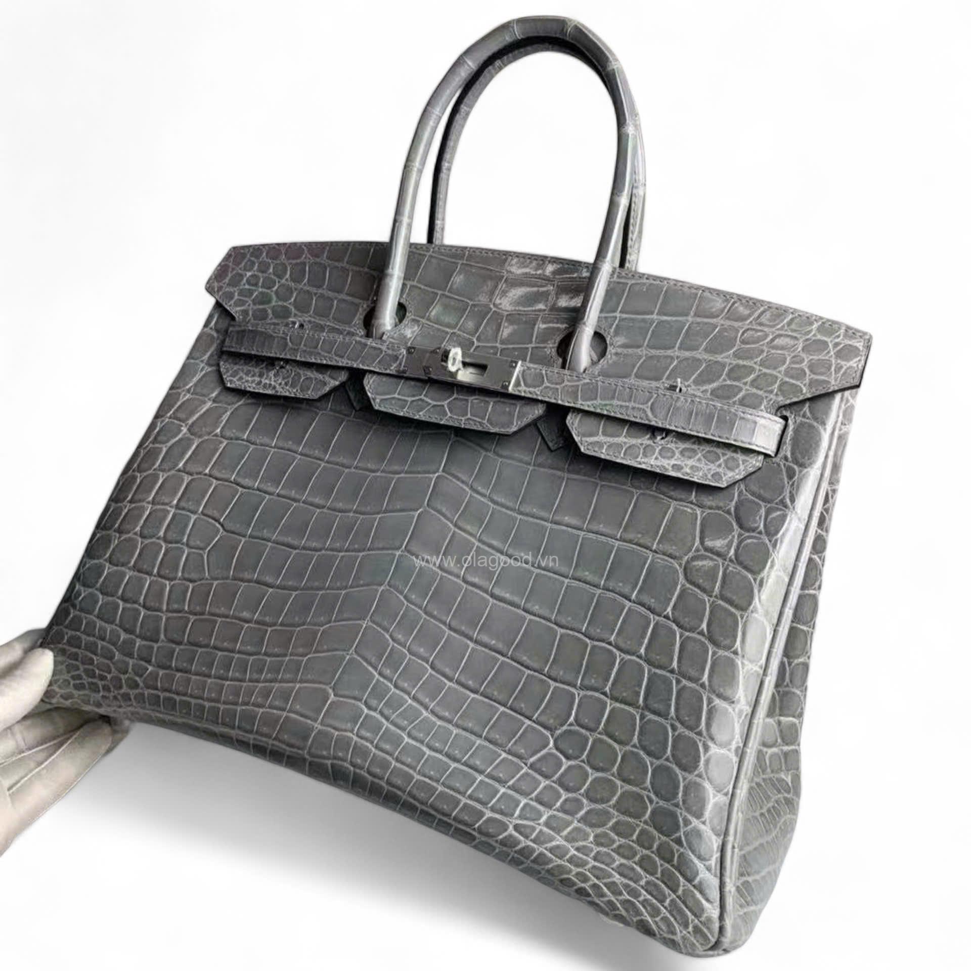 Túi xách Hermes Birkin da cá sấu màu xám size 30 - HBX026S - Hình ảnh 4