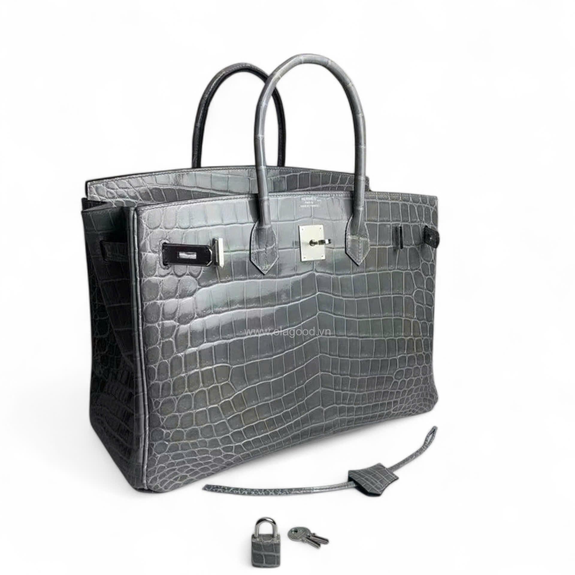 Túi xách Hermes Birkin da cá sấu màu xám size 30 - HBX026S - Hình ảnh 5