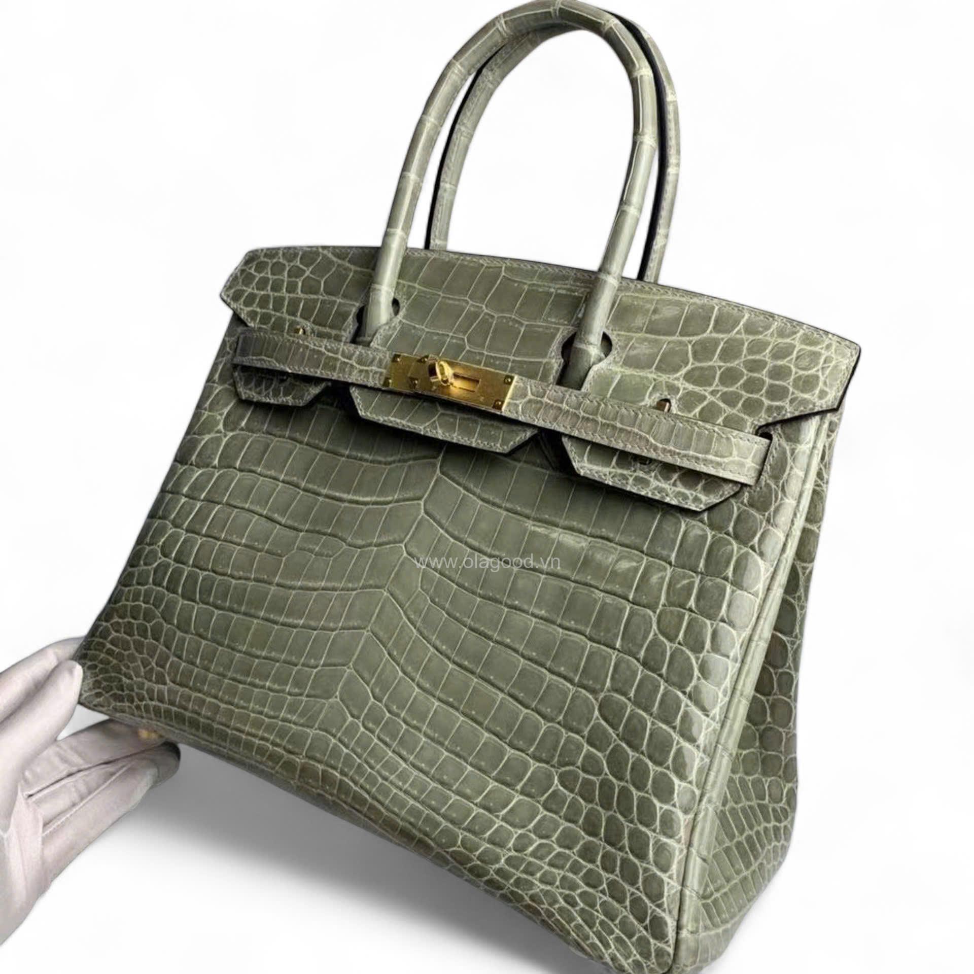 Túi xách Hermes Birkin da cá sấu màu xám size 30 - HBX029S - Hình ảnh 5
