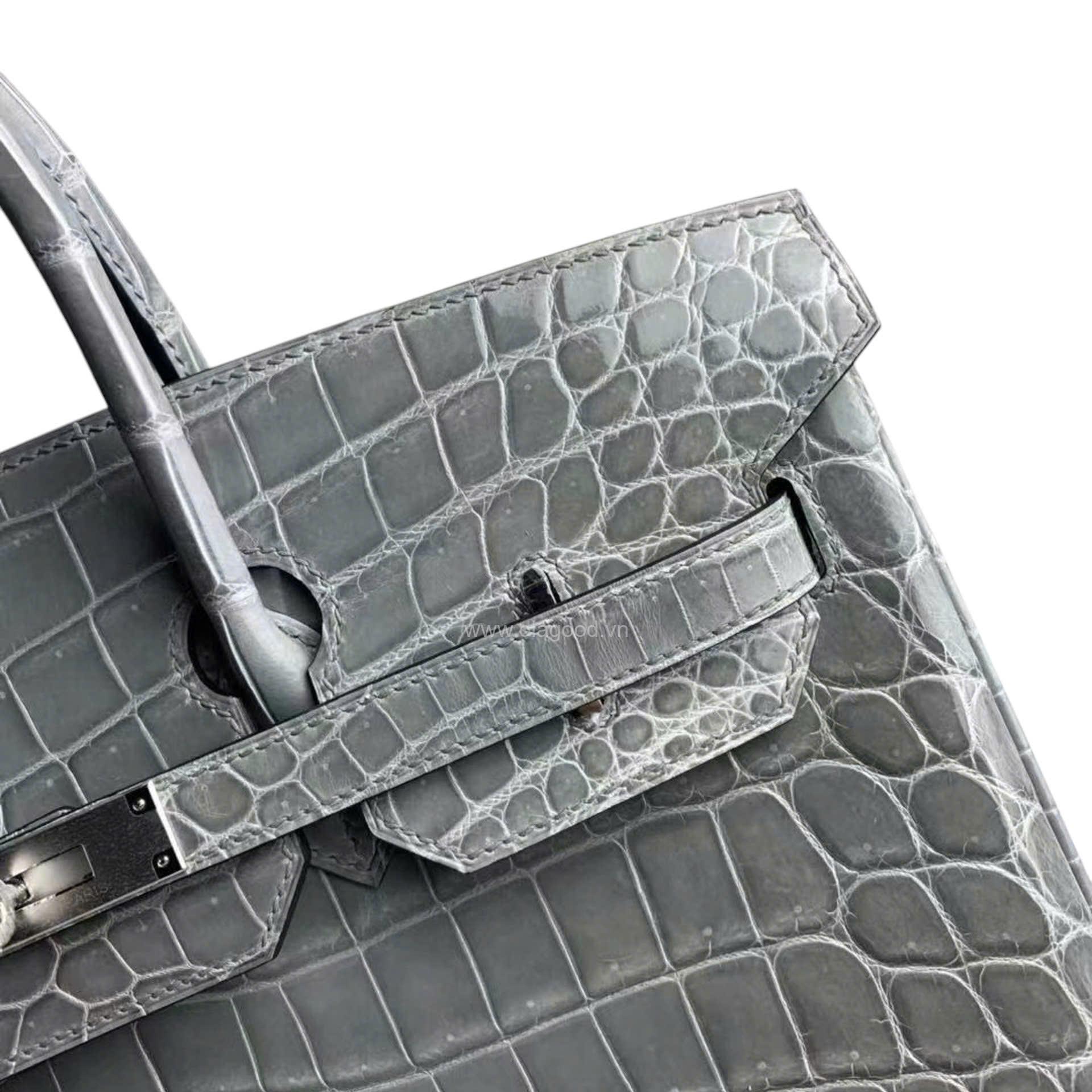 Túi xách Hermes Birkin da cá sấu màu xám size 30 - HBX026S - Hình ảnh 7