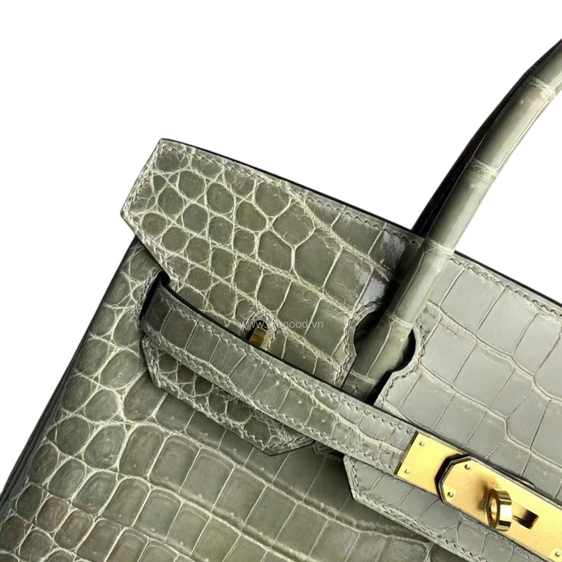 Túi xách Hermes Birkin da cá sấu màu xám size 30 - HBX029S - Hình ảnh 7