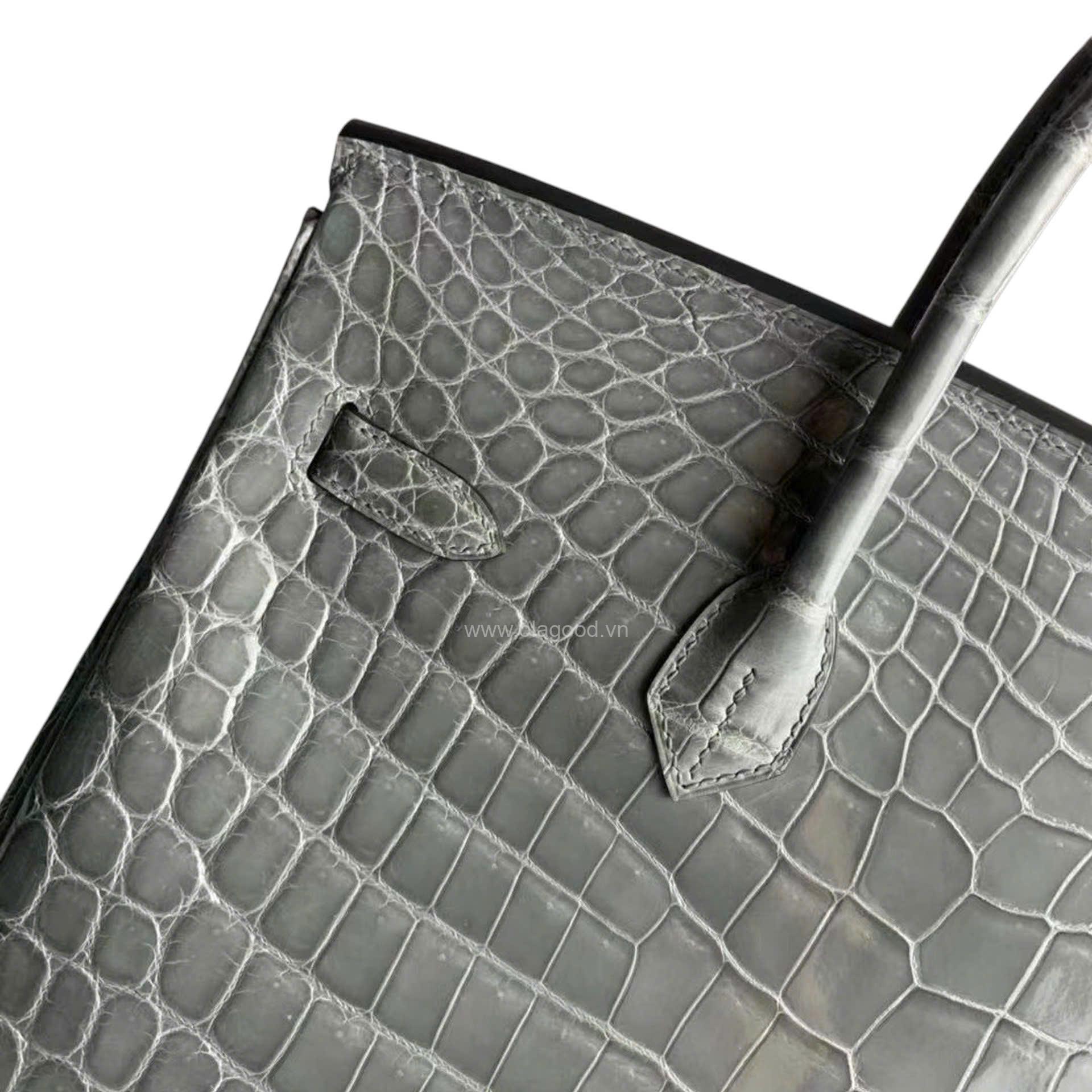 Túi xách Hermes Birkin da cá sấu màu xám size 30 - HBX026S - Hình ảnh 8