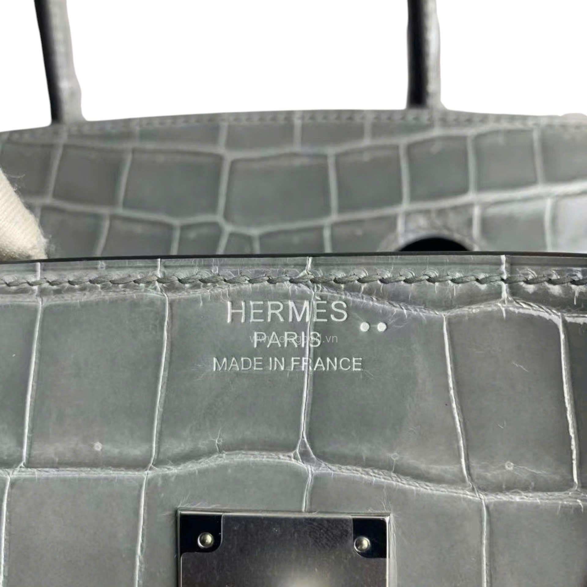 Túi xách Hermes Birkin da cá sấu màu xám size 30 - HBX026S - Hình ảnh 9