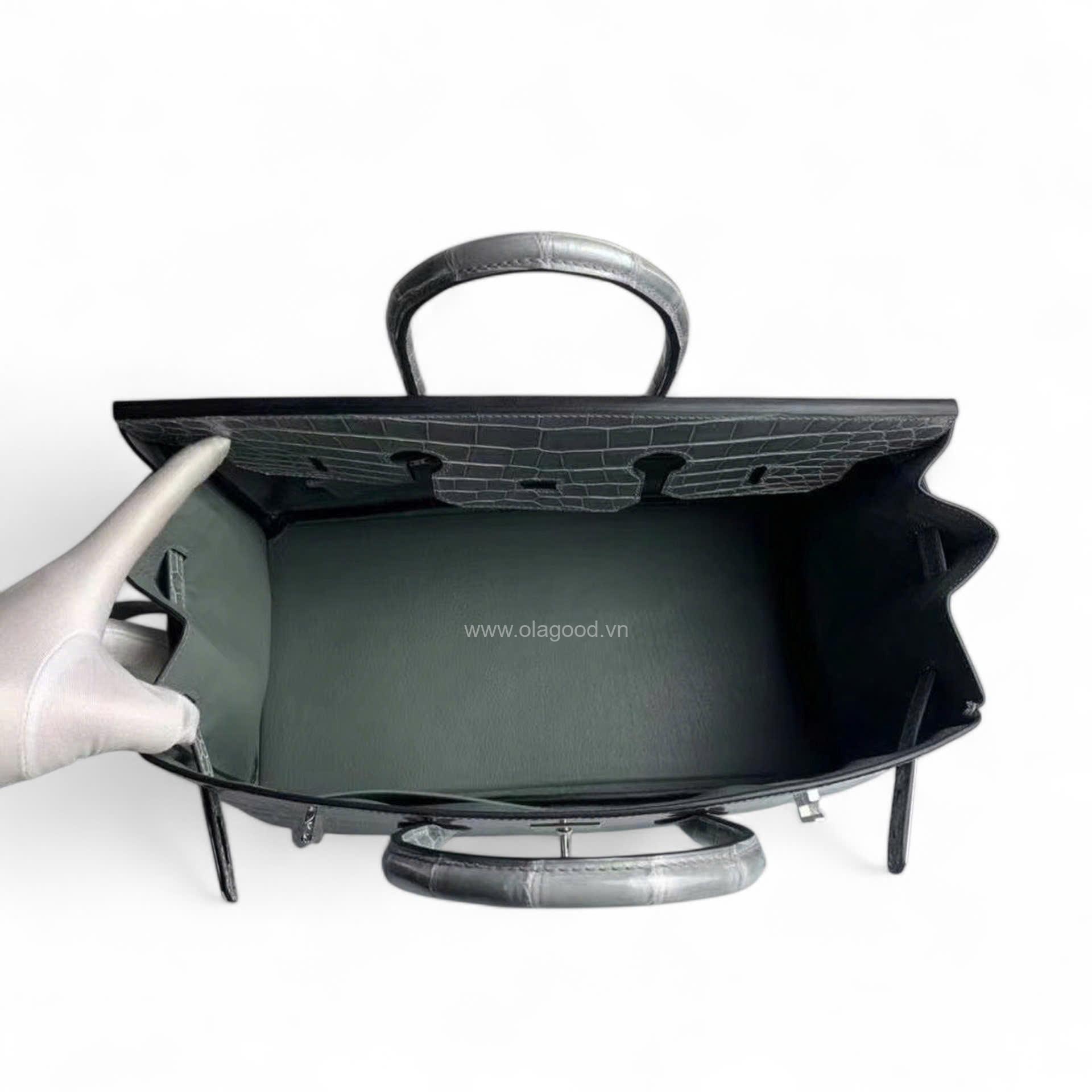 Túi xách Hermes Birkin da cá sấu màu xám size 30 - HBX026S - Hình ảnh 10