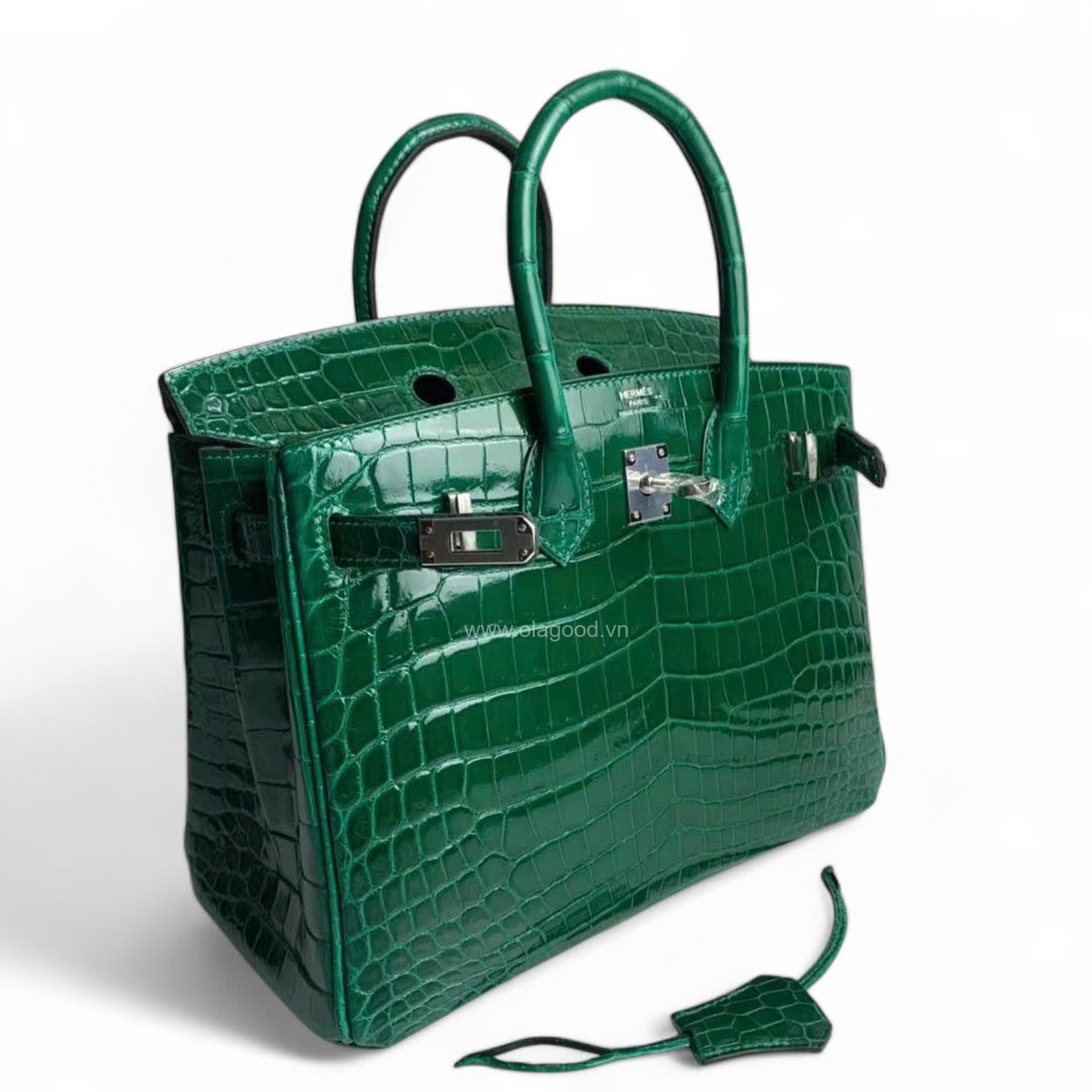 Túi xách Hermes Birkin da cá sấu màu xanh lá size 30 - HBXL028S - Hình ảnh 5