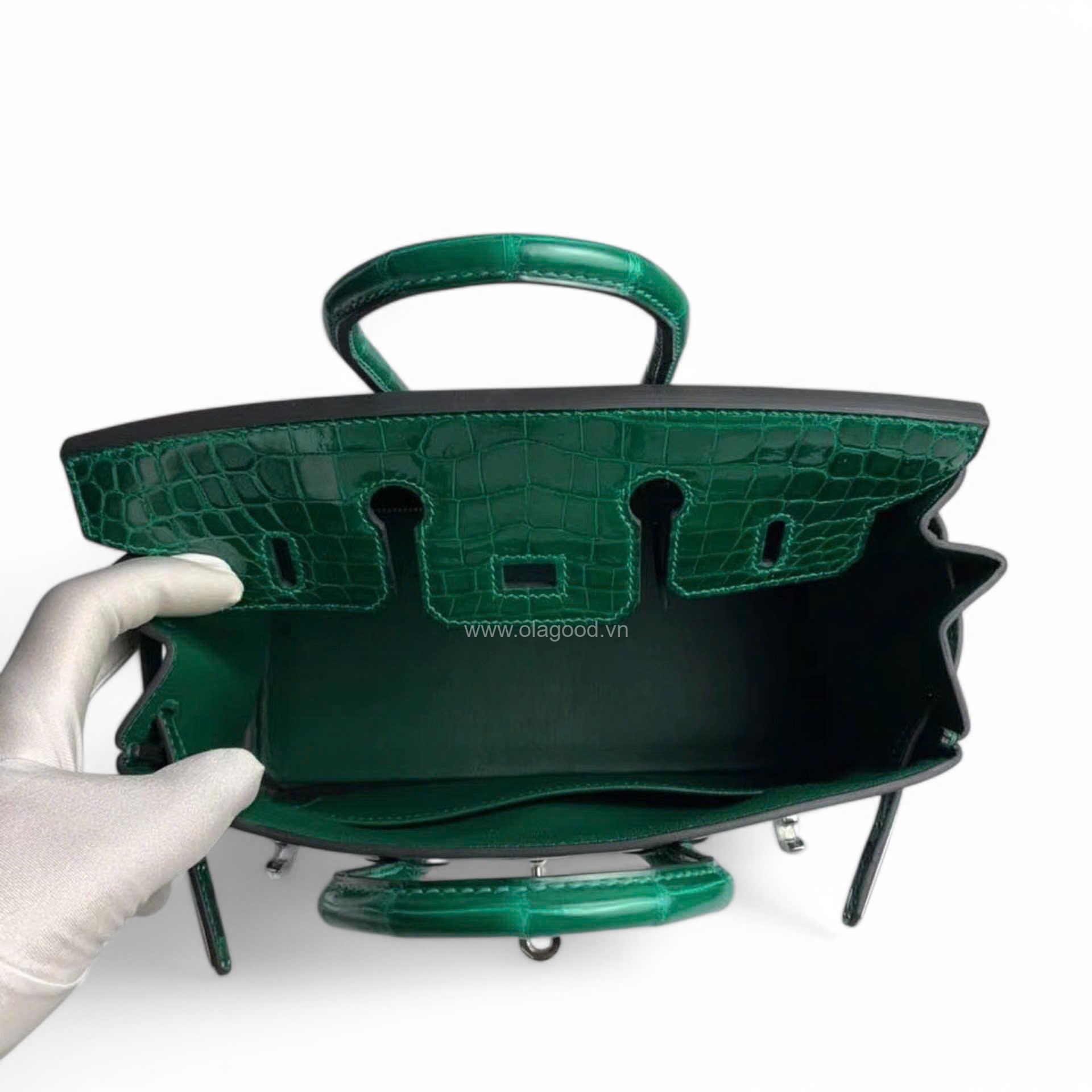Túi xách Hermes Birkin da cá sấu màu xanh lá size 30 - HBXL028S - Hình ảnh 10