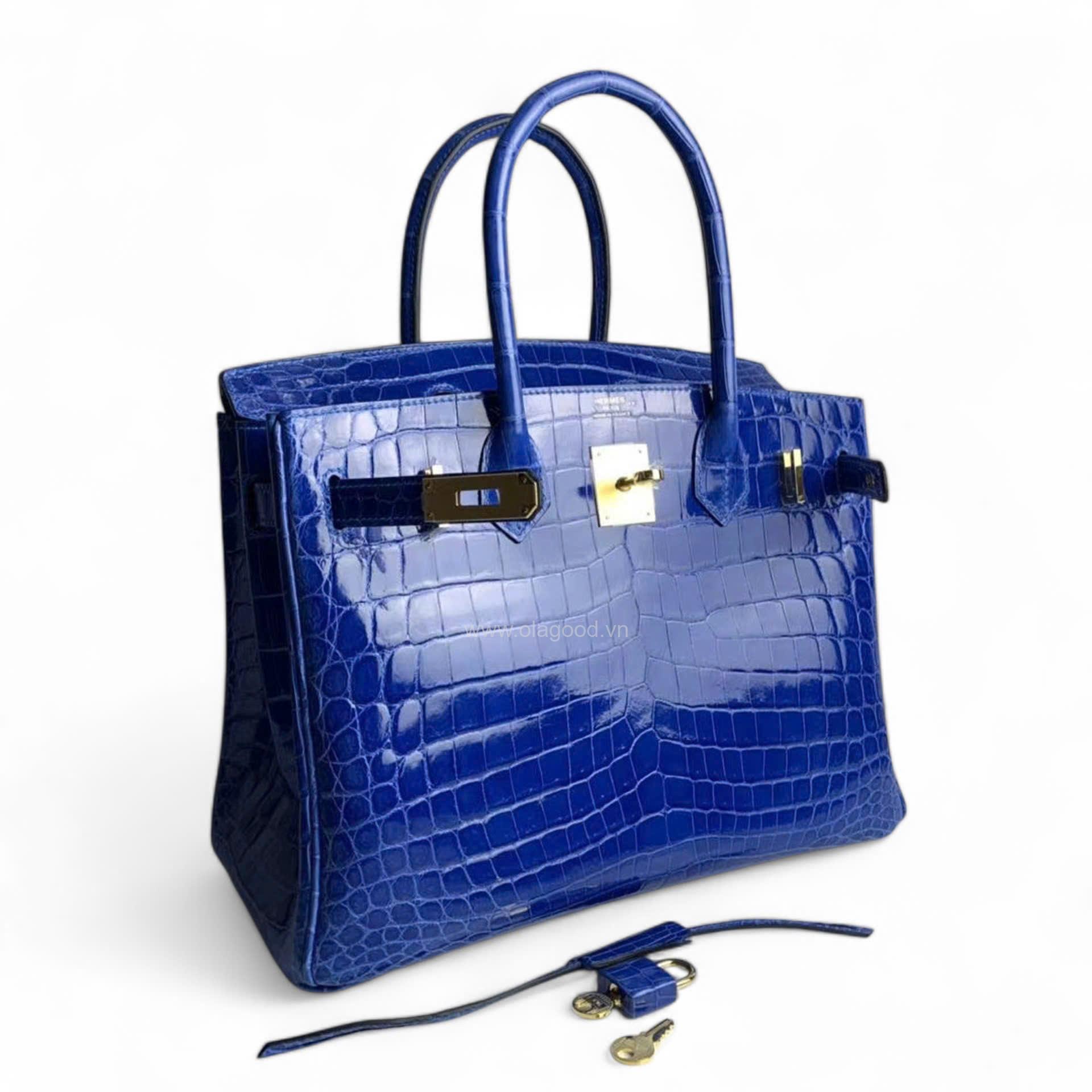 Túi xách Hermes Birkin da cá sấu màu xanh lam size 30 - HBX0211S - Hình ảnh 4