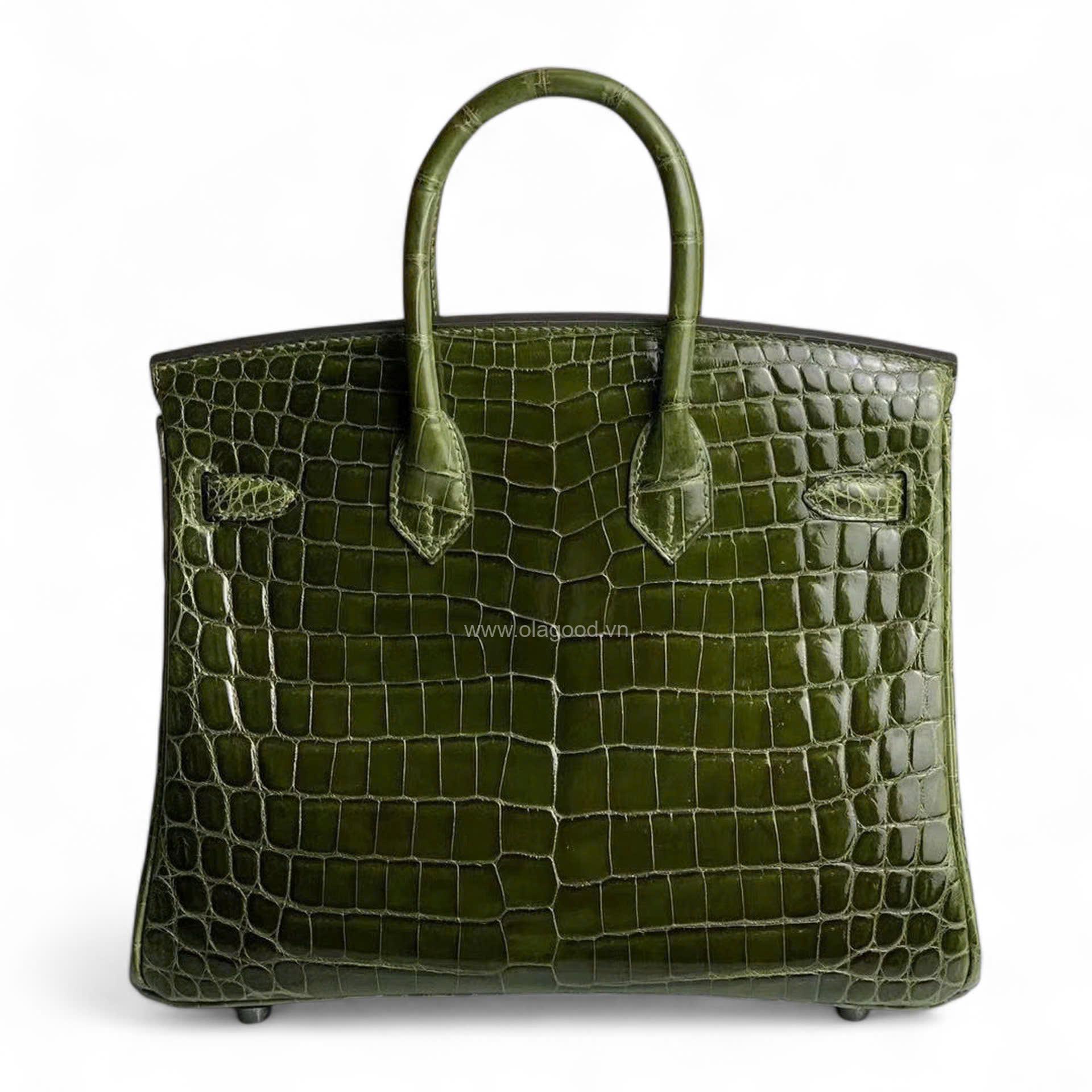 Túi xách Hermes Birkin da cá sấu màu xanh rêu size 30 - HBXR0215S - Hình ảnh 3