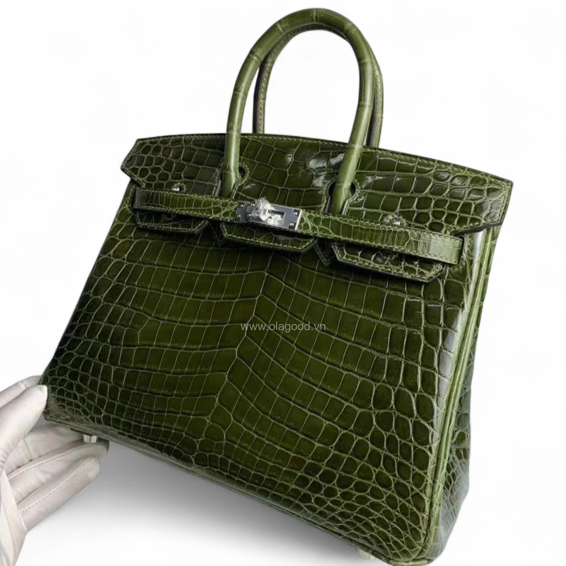 Túi xách Hermes Birkin da cá sấu màu xanh rêu size 30 - HBXR0215S - Hình ảnh 4