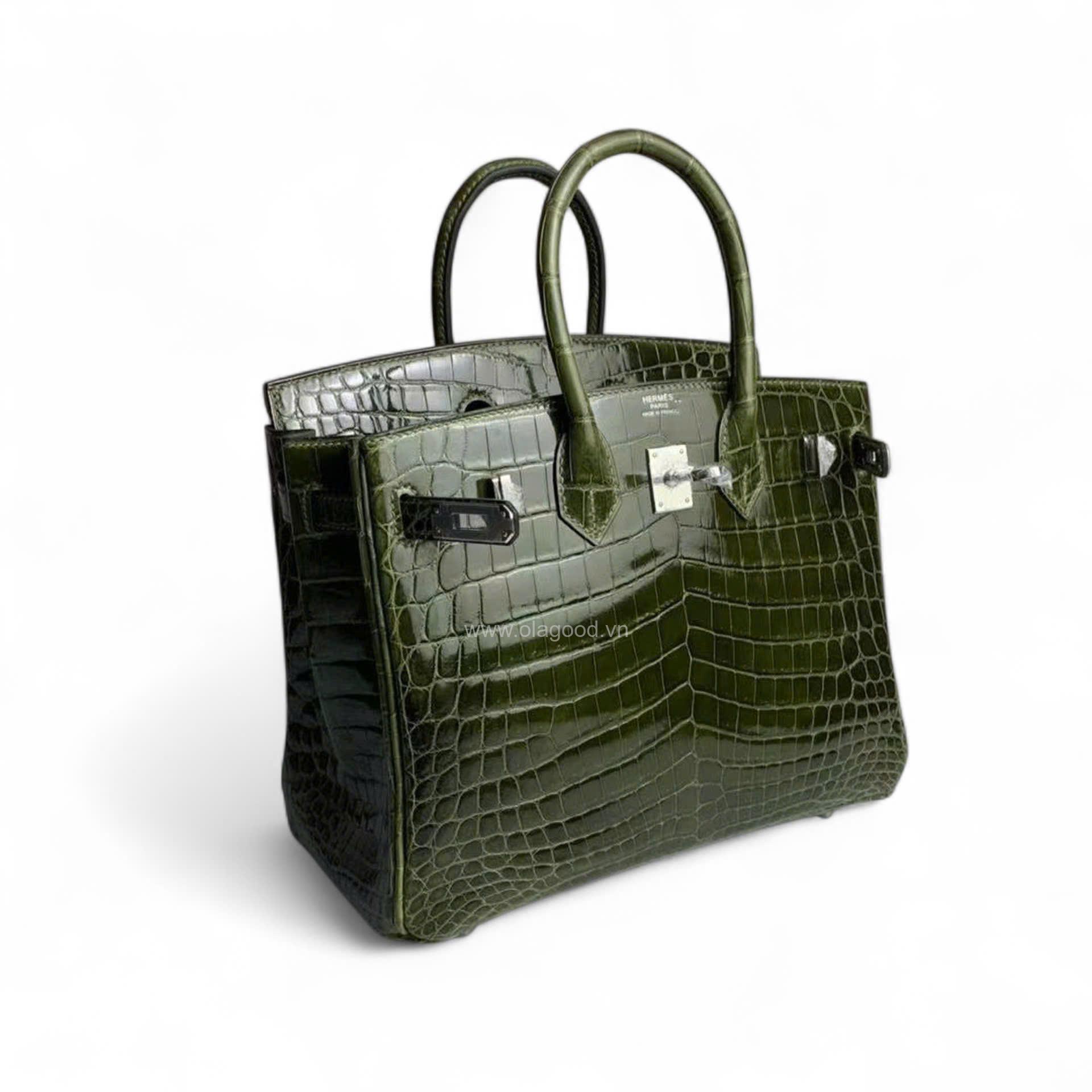 Túi xách Hermes Birkin da cá sấu màu xanh rêu size 30 - HBXR0215S - Hình ảnh 5