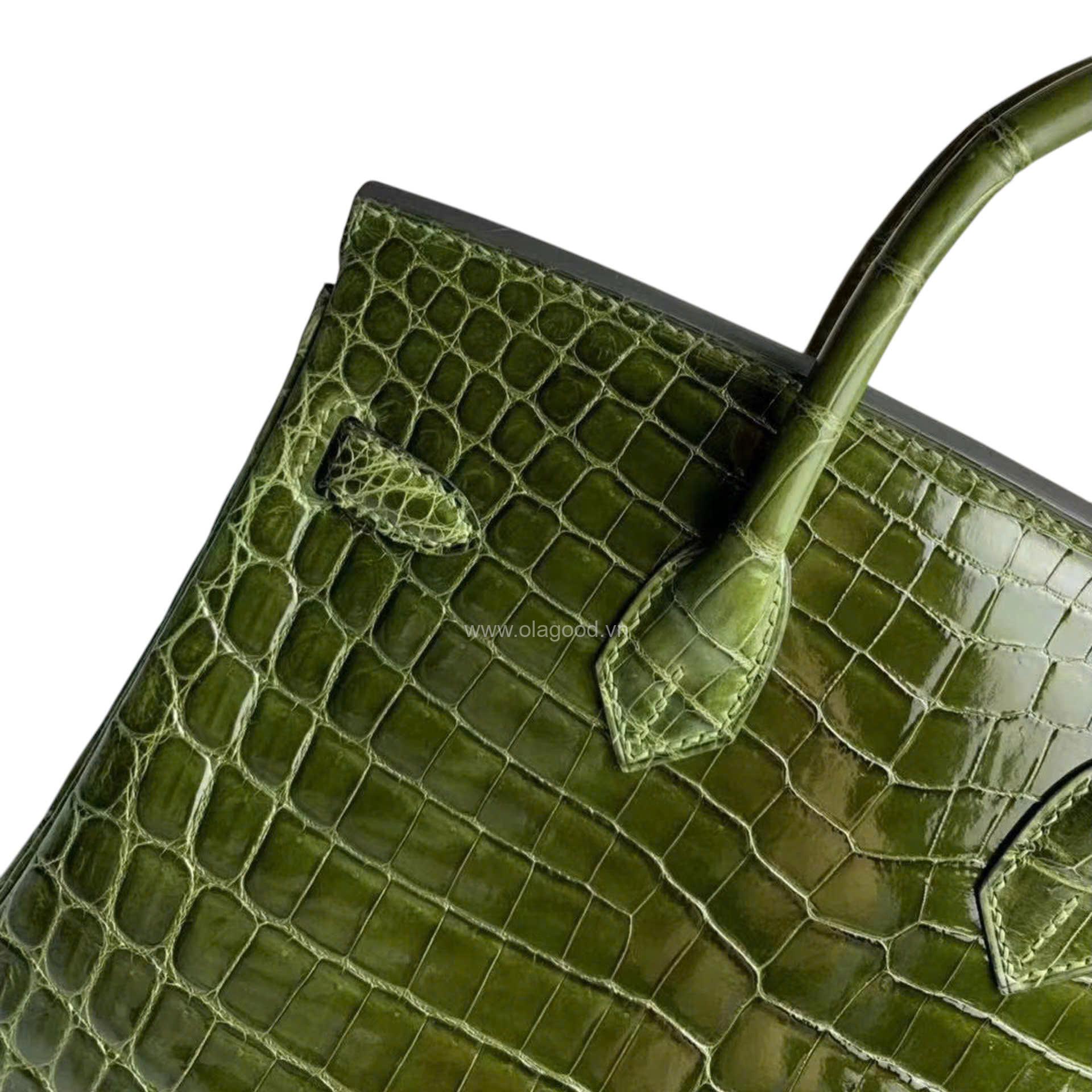 Túi xách Hermes Birkin da cá sấu màu xanh rêu size 30 - HBXR0215S - Hình ảnh 7