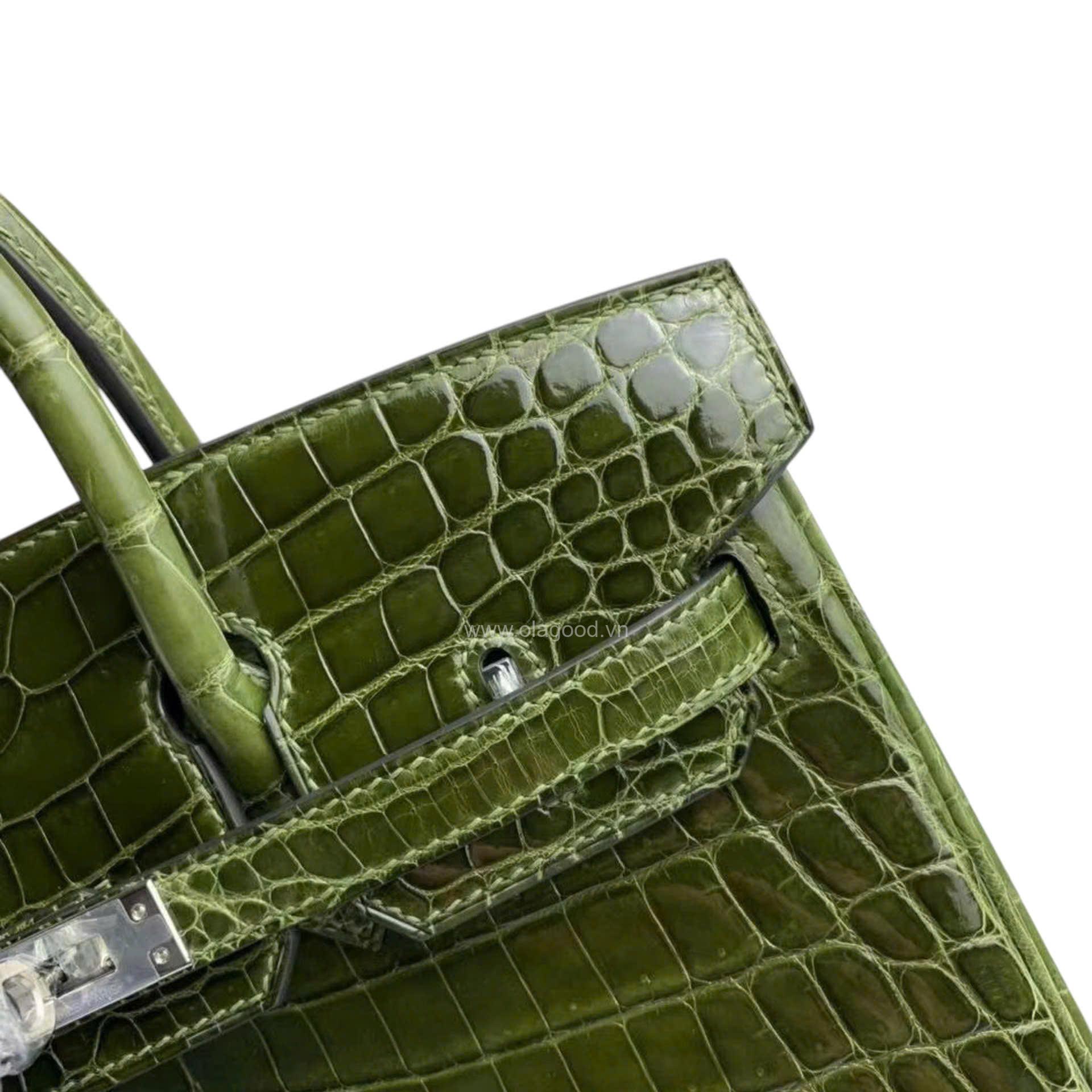 Túi xách Hermes Birkin da cá sấu màu xanh rêu size 30 - HBXR0215S - Hình ảnh 8