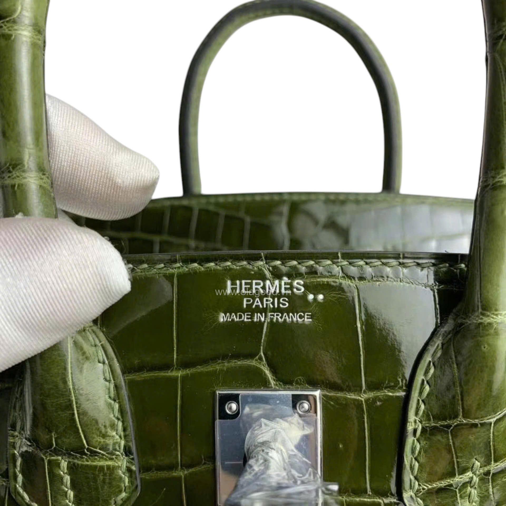 Túi xách Hermes Birkin da cá sấu màu xanh rêu size 30 - HBXR0215S - Hình ảnh 9