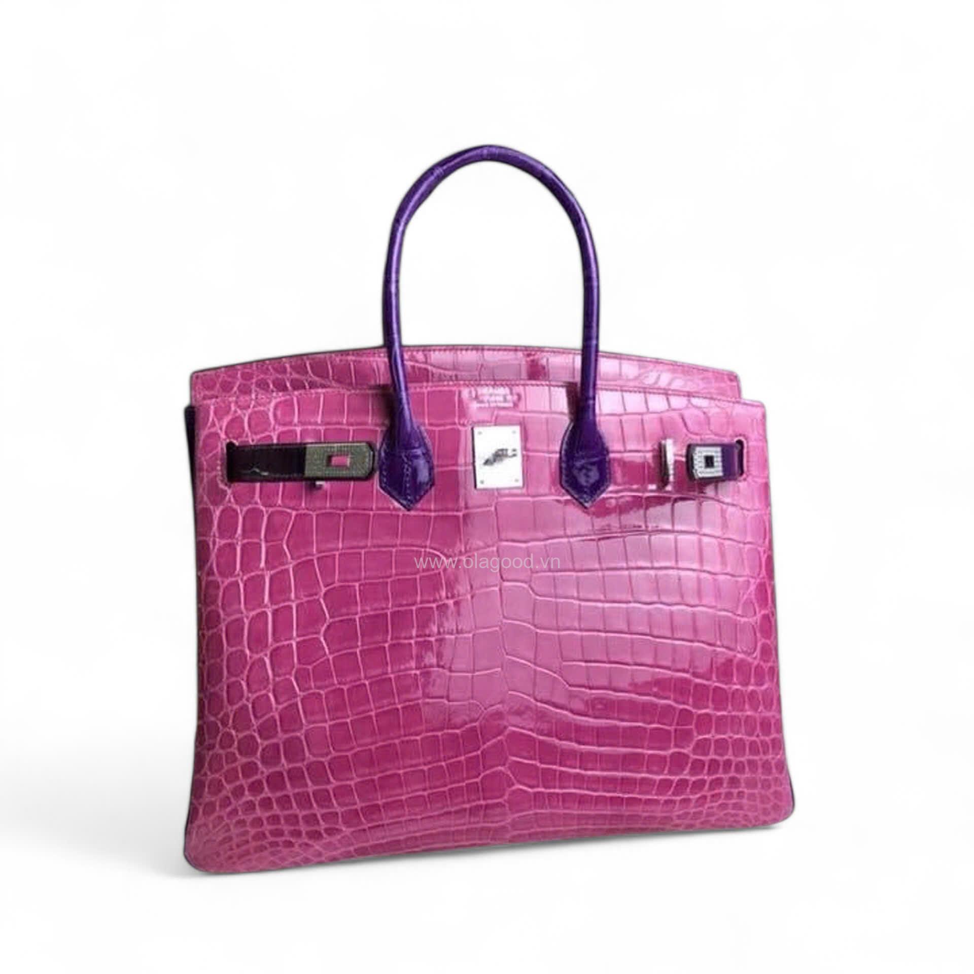 Túi xách Hermes Birkin da cá sấu phối màu hồng tím size 30 - HBHT0217S - Hình ảnh 3