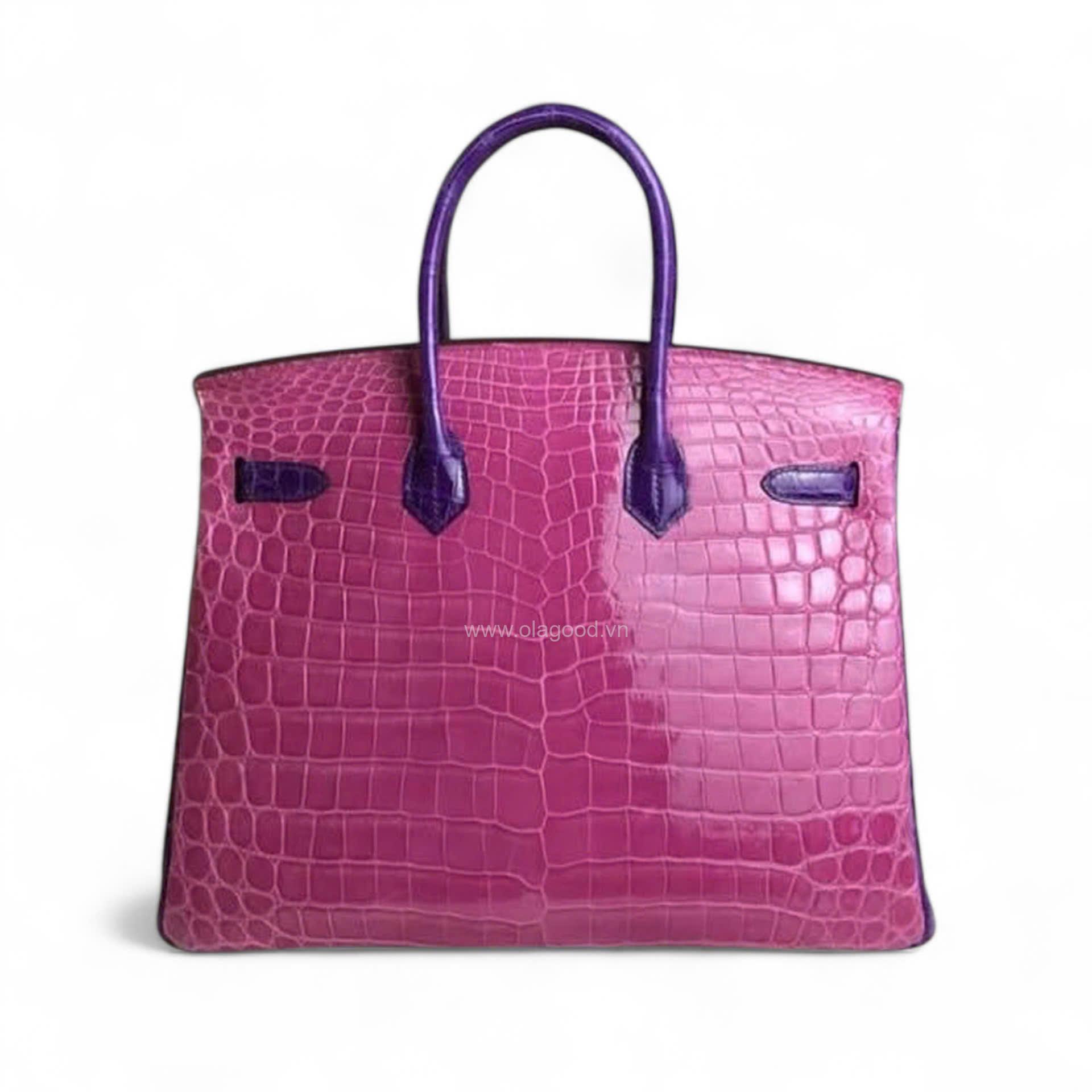 Túi xách Hermes Birkin da cá sấu phối màu hồng tím size 30 - HBHT0217S - Hình ảnh 4