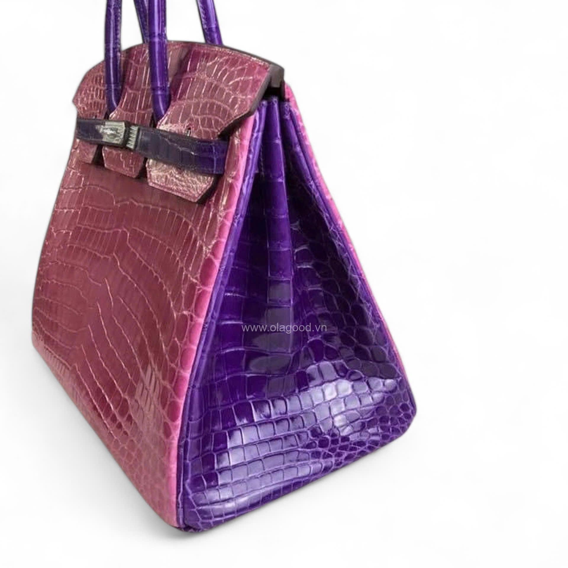 Túi xách Hermes Birkin da cá sấu phối màu hồng tím size 30 - HBHT0217S - Hình ảnh 5