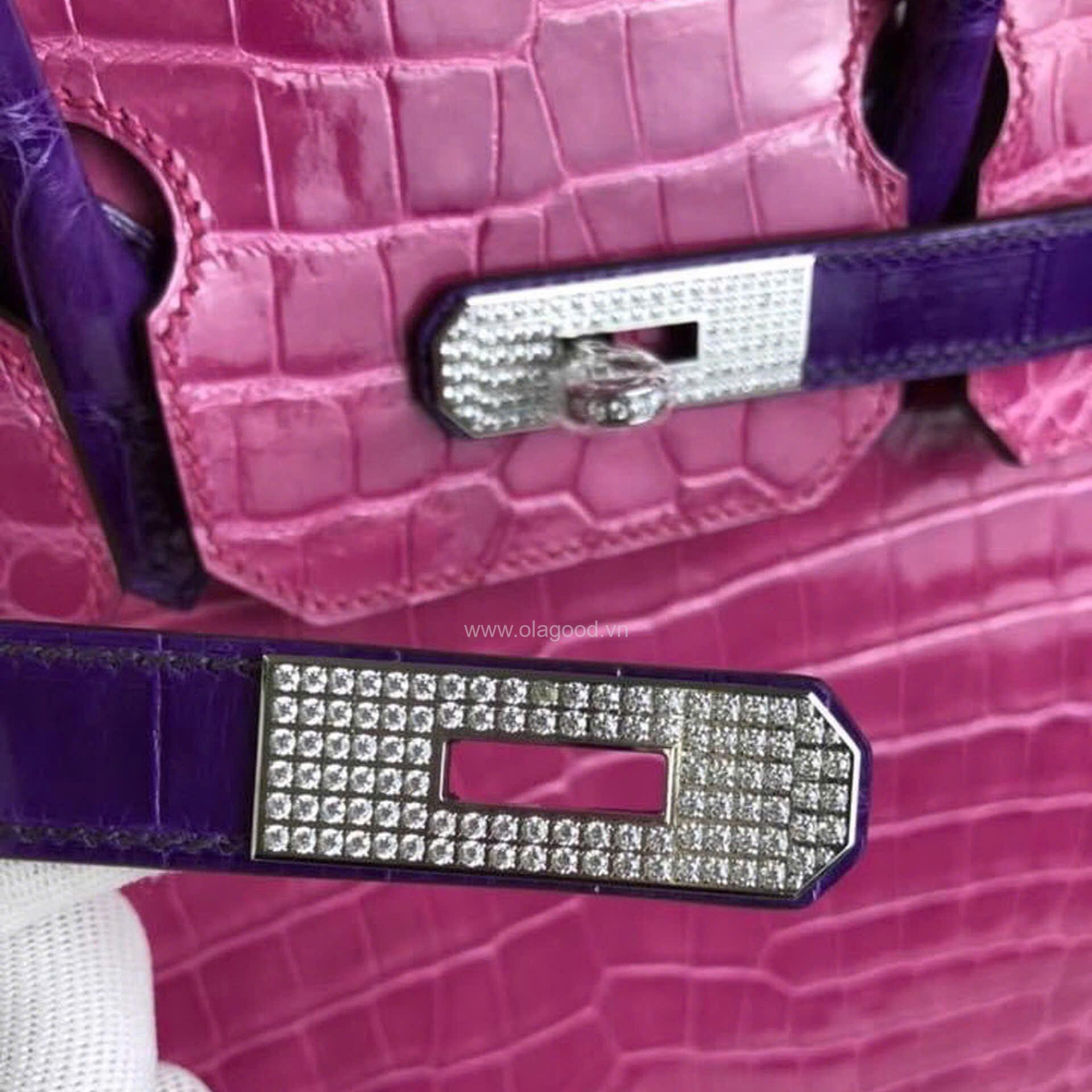 Túi xách Hermes Birkin da cá sấu phối màu hồng tím size 30 - HBHT0217S - Hình ảnh 6