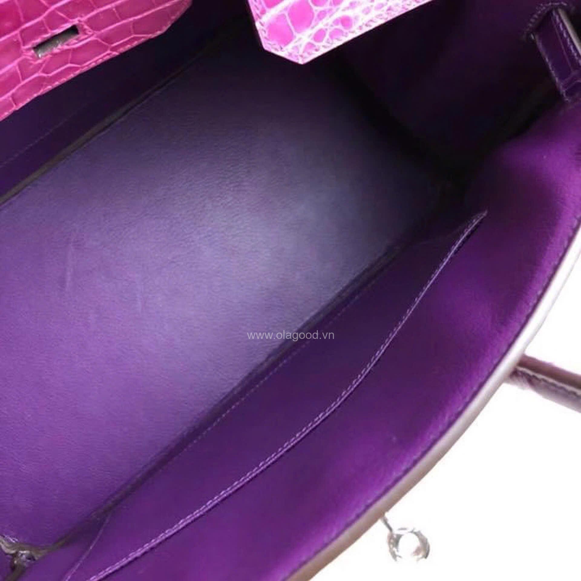 Túi xách Hermes Birkin da cá sấu phối màu hồng tím size 30 - HBHT0217S - Hình ảnh 8