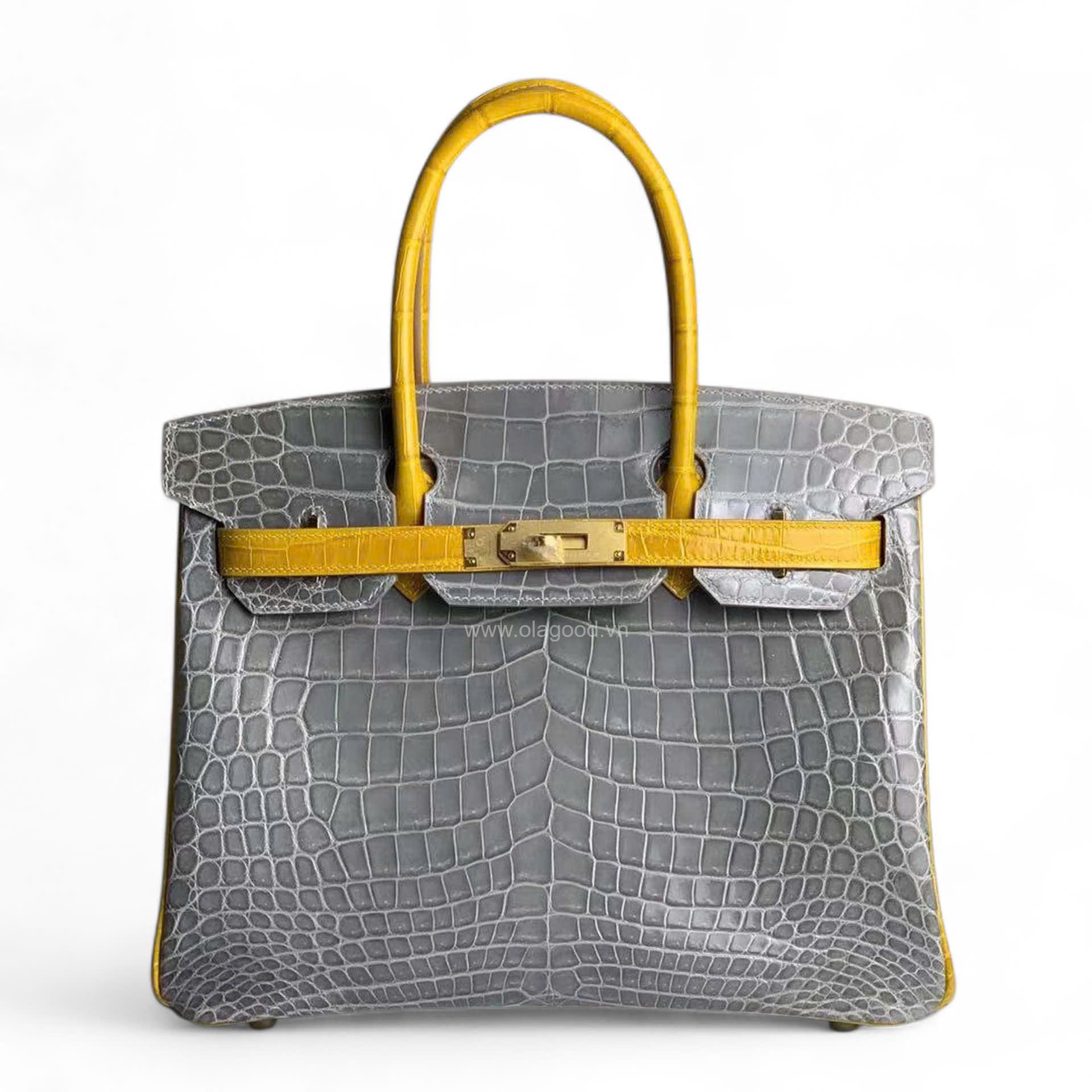 Túi xách Hermes Birkin da cá sấu phối xám vàng size 30 - HBXV024S