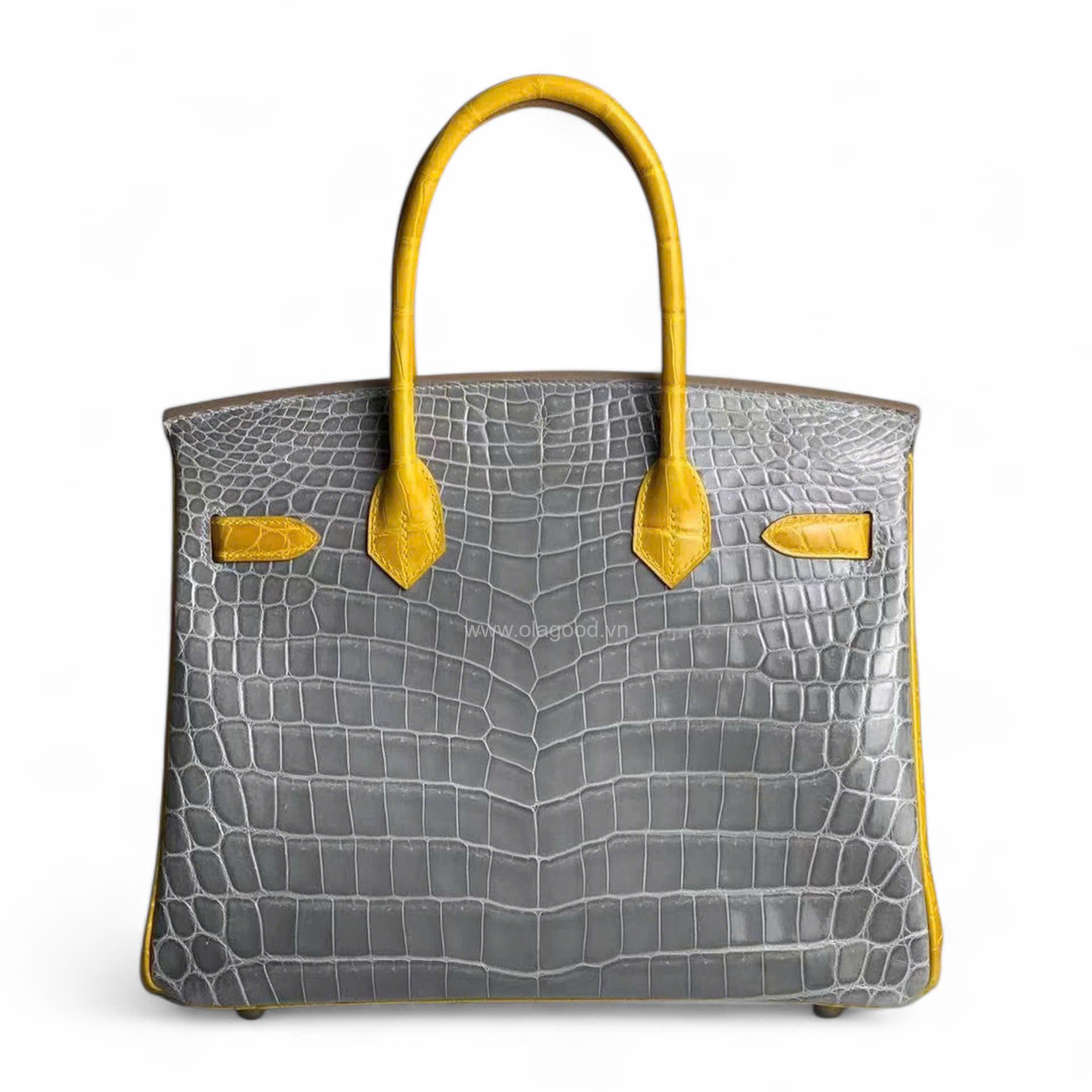 Túi xách Hermes Birkin da cá sấu phối xám vàng size 30 - HBXV024S - Hình ảnh 3