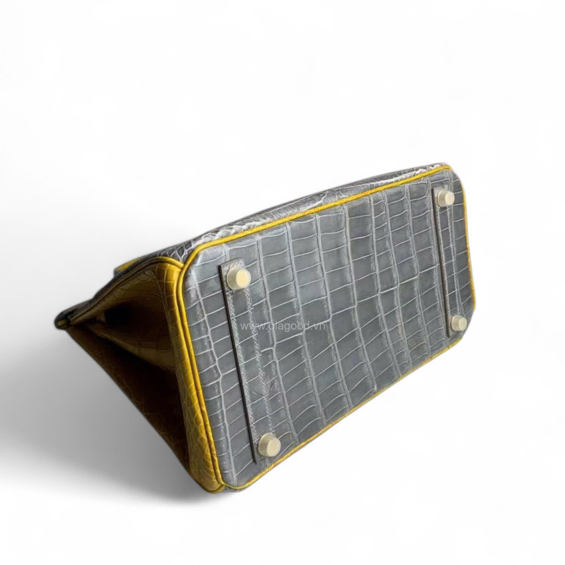 Túi xách Hermes Birkin da cá sấu phối xám vàng size 30 - HBXV024S - Hình ảnh 10