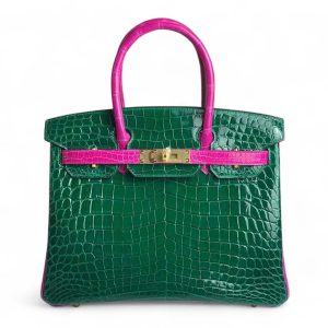 Túi xách Hermes Birkin da cá sấu phối xanh hồng size 30 - HBXH022S