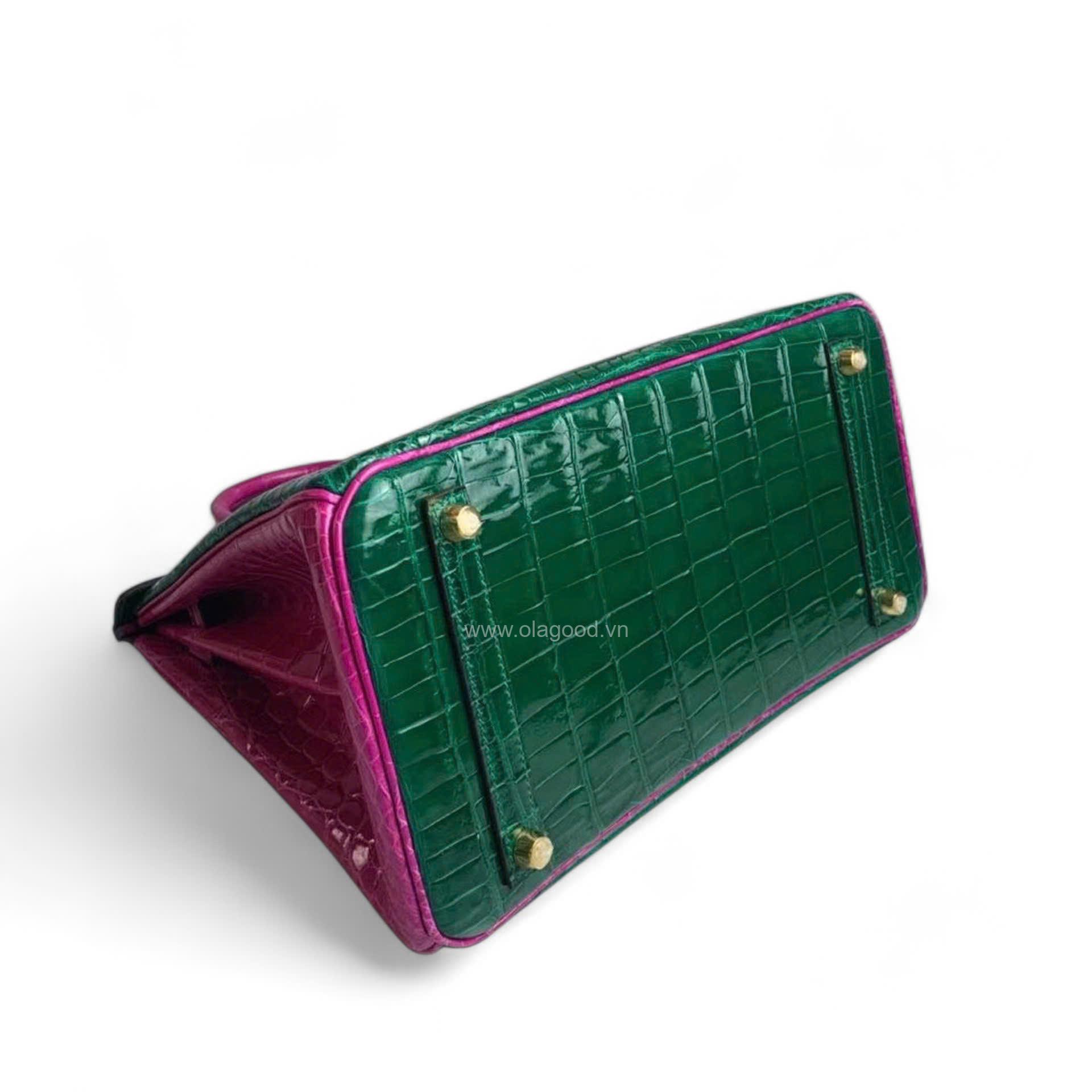 Túi xách Hermes Birkin da cá sấu phối xanh hồng size 30 - HBXH022S - Hình ảnh 7